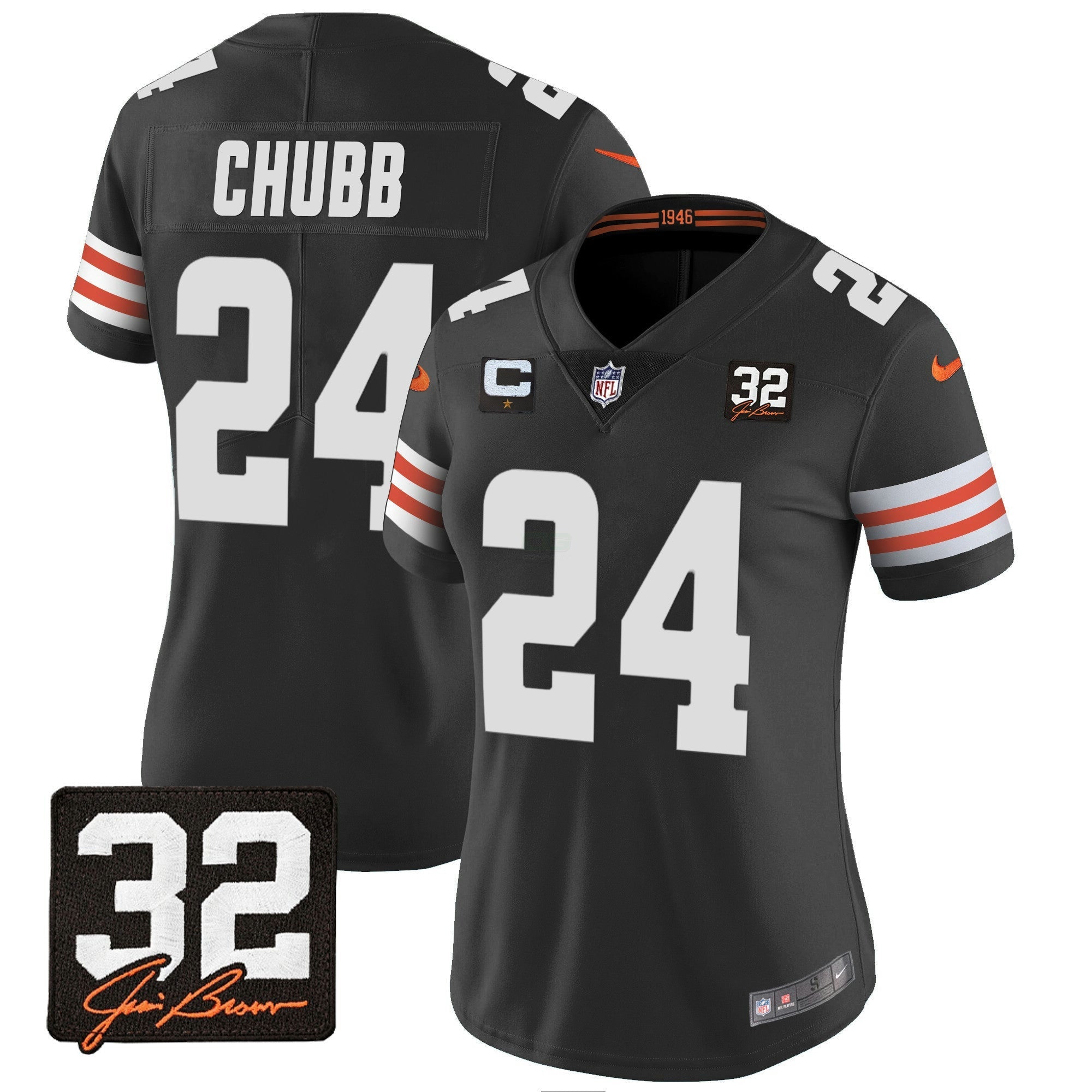 Camisa NFL Women’s #32 Jim Brown Memorial Patch Jersey