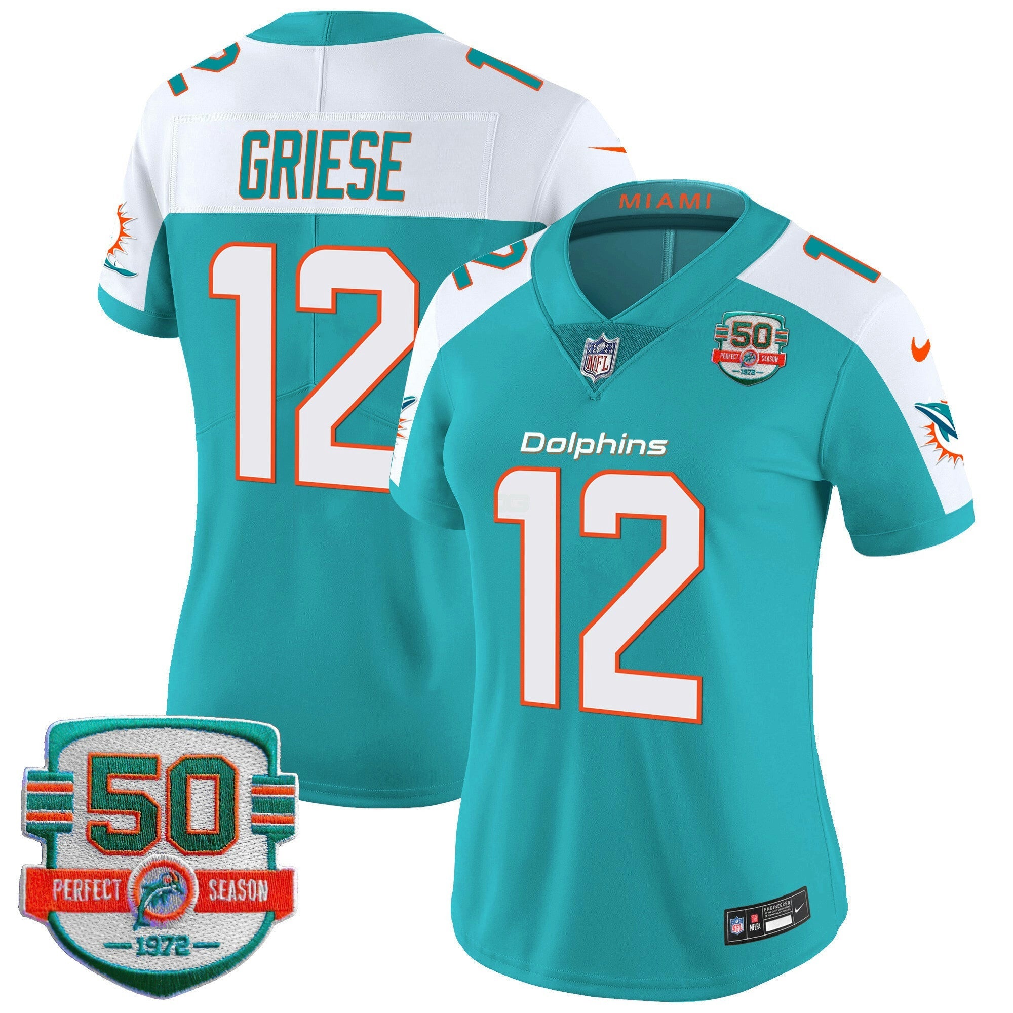 Camisa NFL Women’s 50th 1972 Perfect Season Patch Vapor Jersey