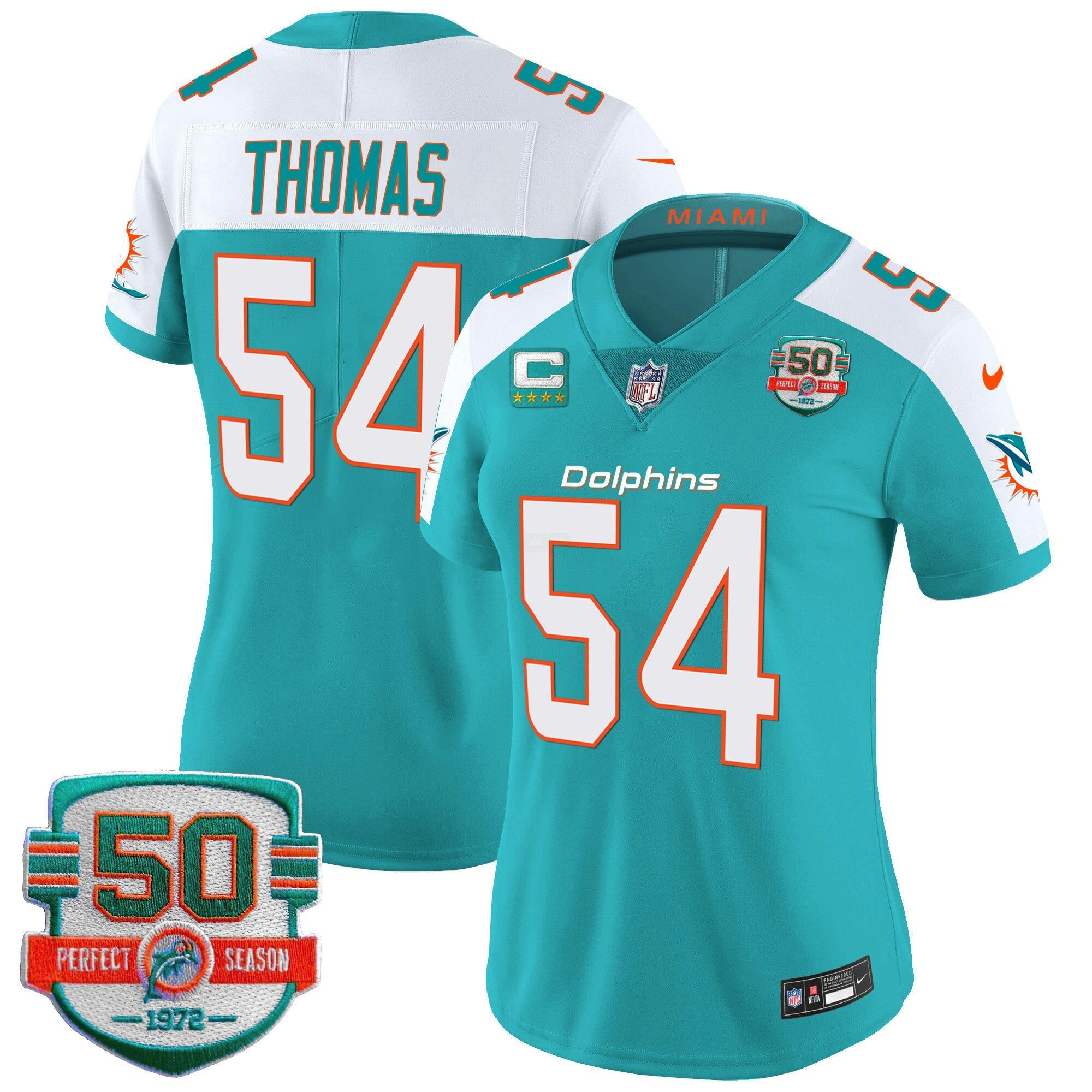 Camisa NFL Women’s 50th 1972 Perfect Season Patch Vapor Jersey
