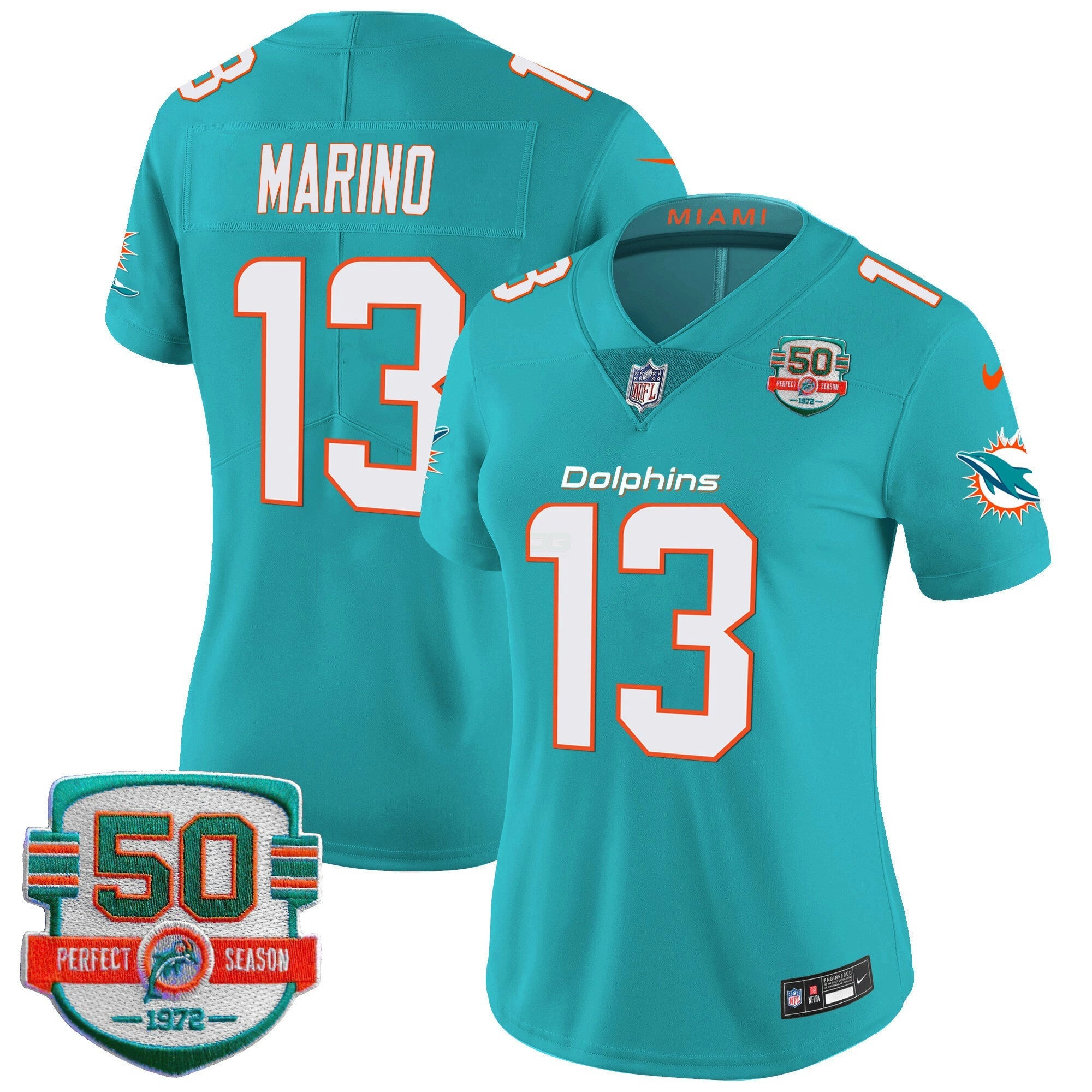 Camisa NFL Women’s 50th 1972 Perfect Season Patch Vapor Jersey