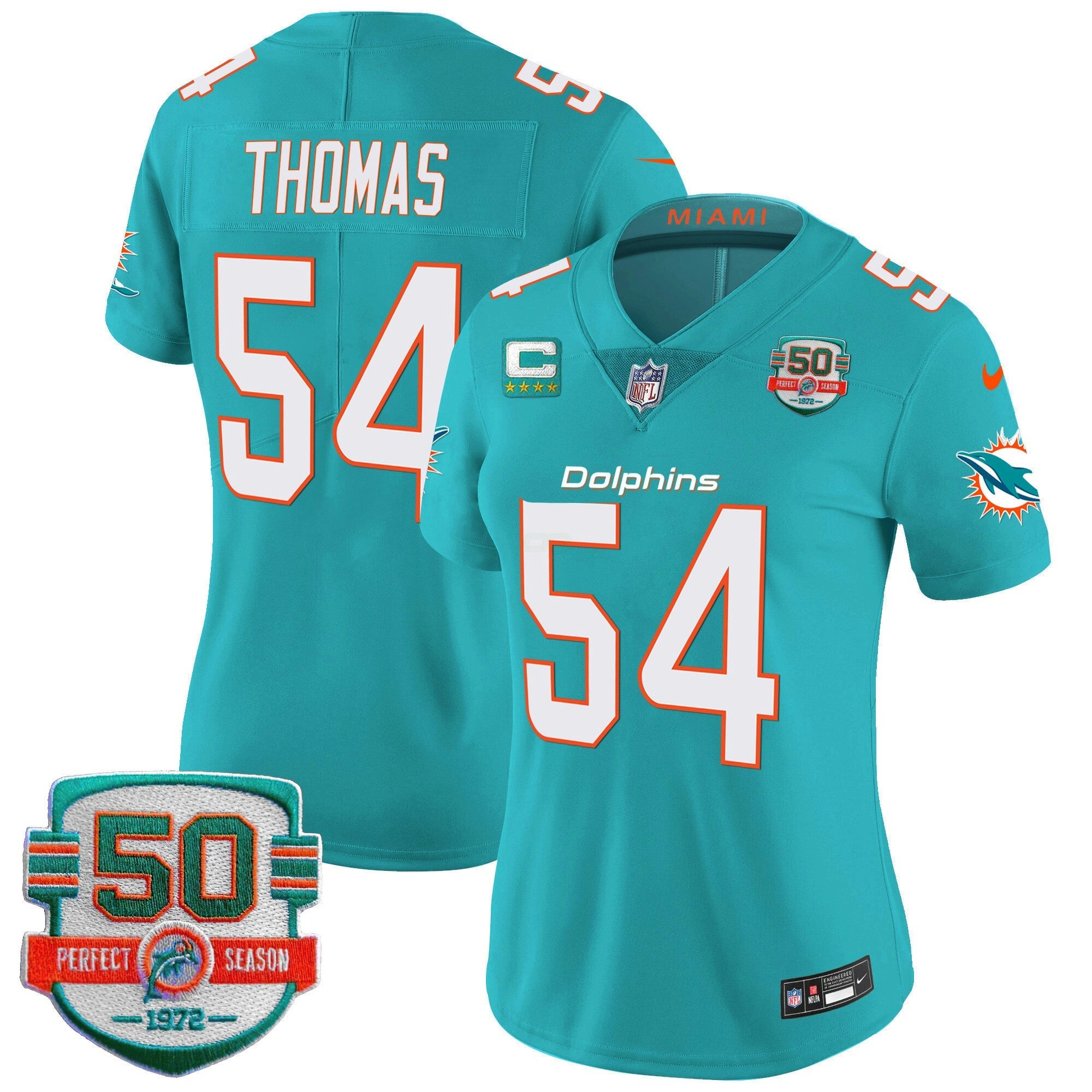 Camisa NFL Women’s 50th 1972 Perfect Season Patch Vapor Jersey
