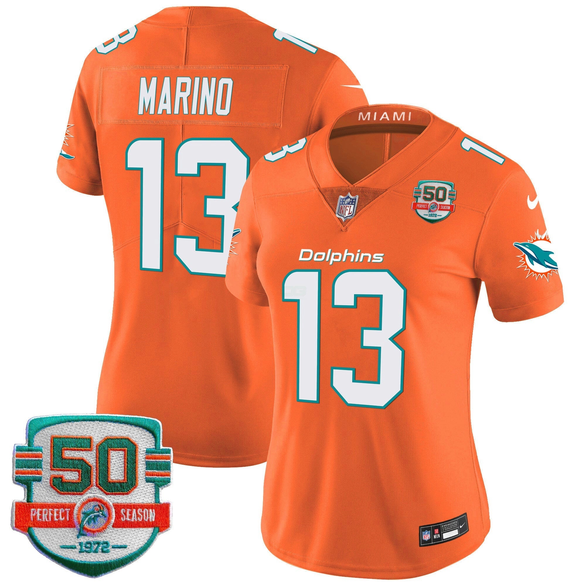 Camisa NFL Women’s 50th 1972 Perfect Season Patch Vapor Jersey