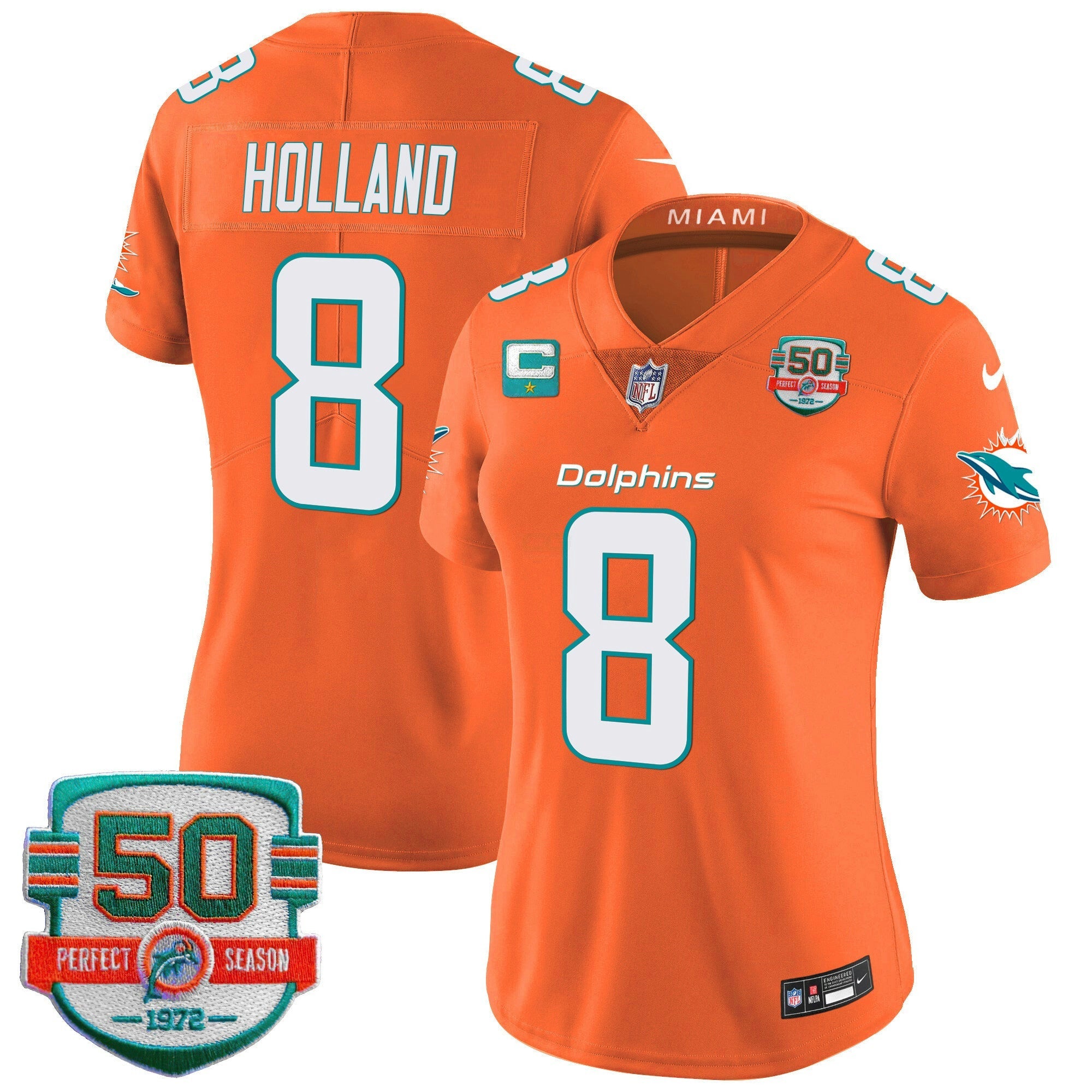 Camisa NFL Women’s 50th 1972 Perfect Season Patch Vapor Jersey