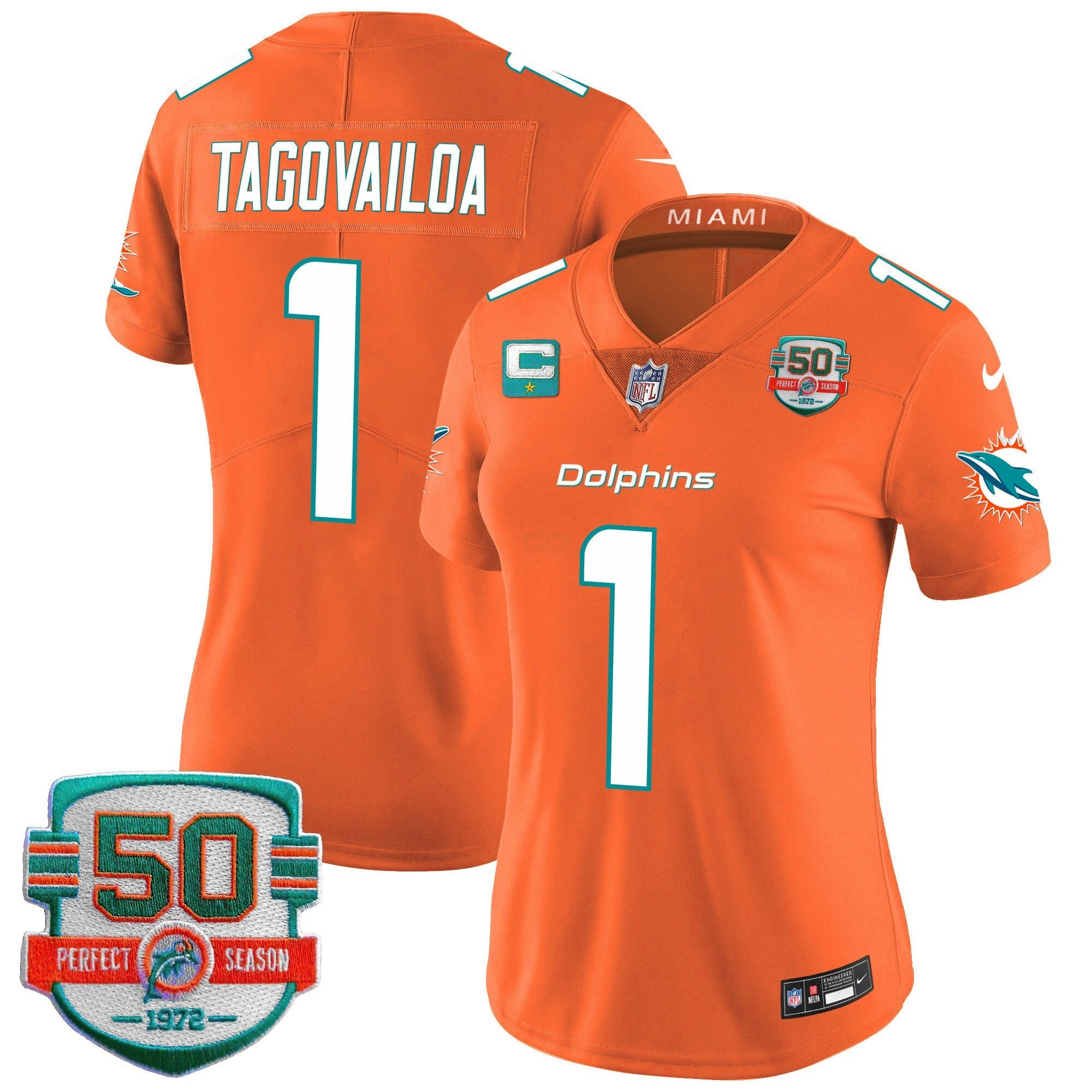 Camisa NFL Women’s 50th 1972 Perfect Season Patch Vapor Jersey