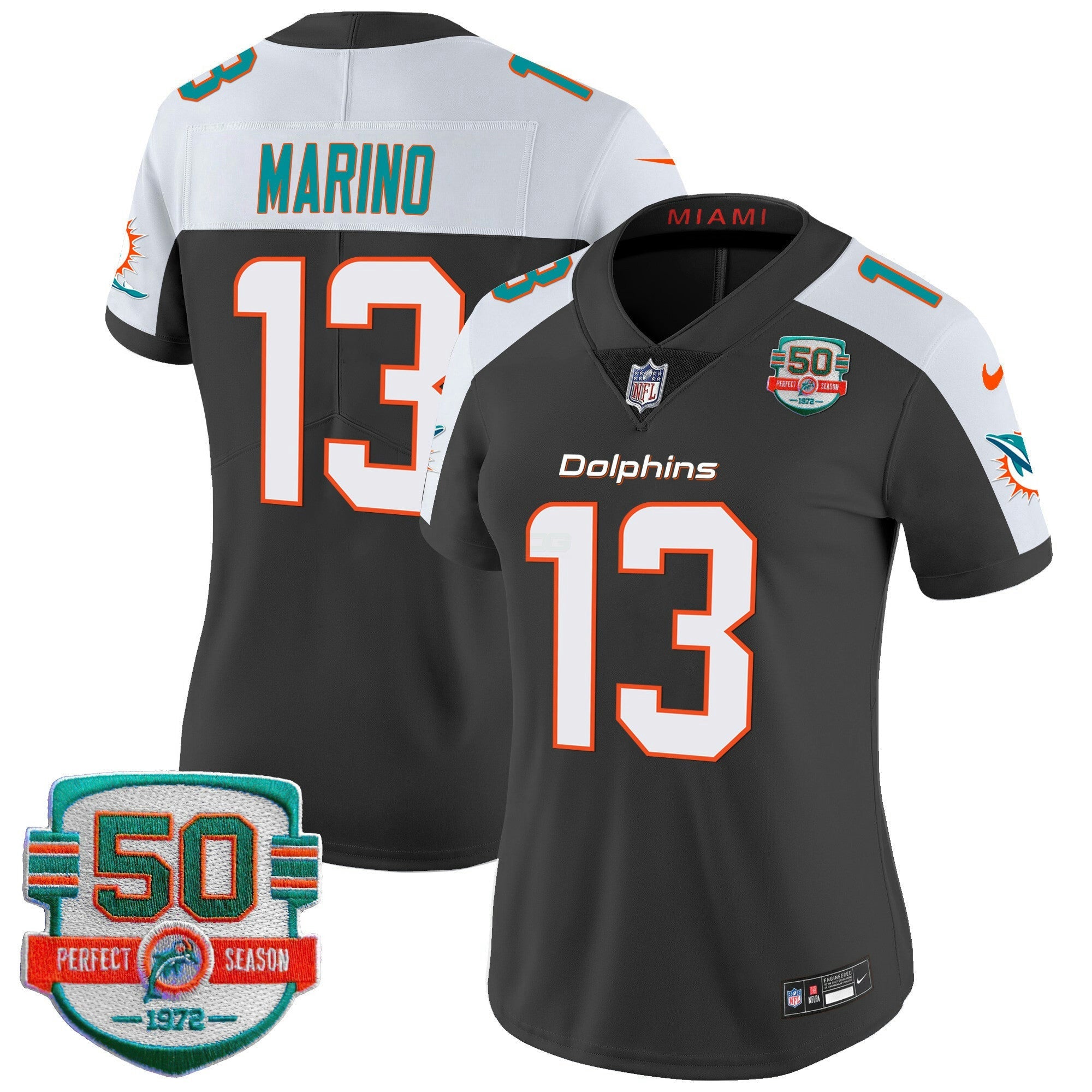 Camisa NFL Women’s 50th 1972 Perfect Season Patch Vapor Jersey