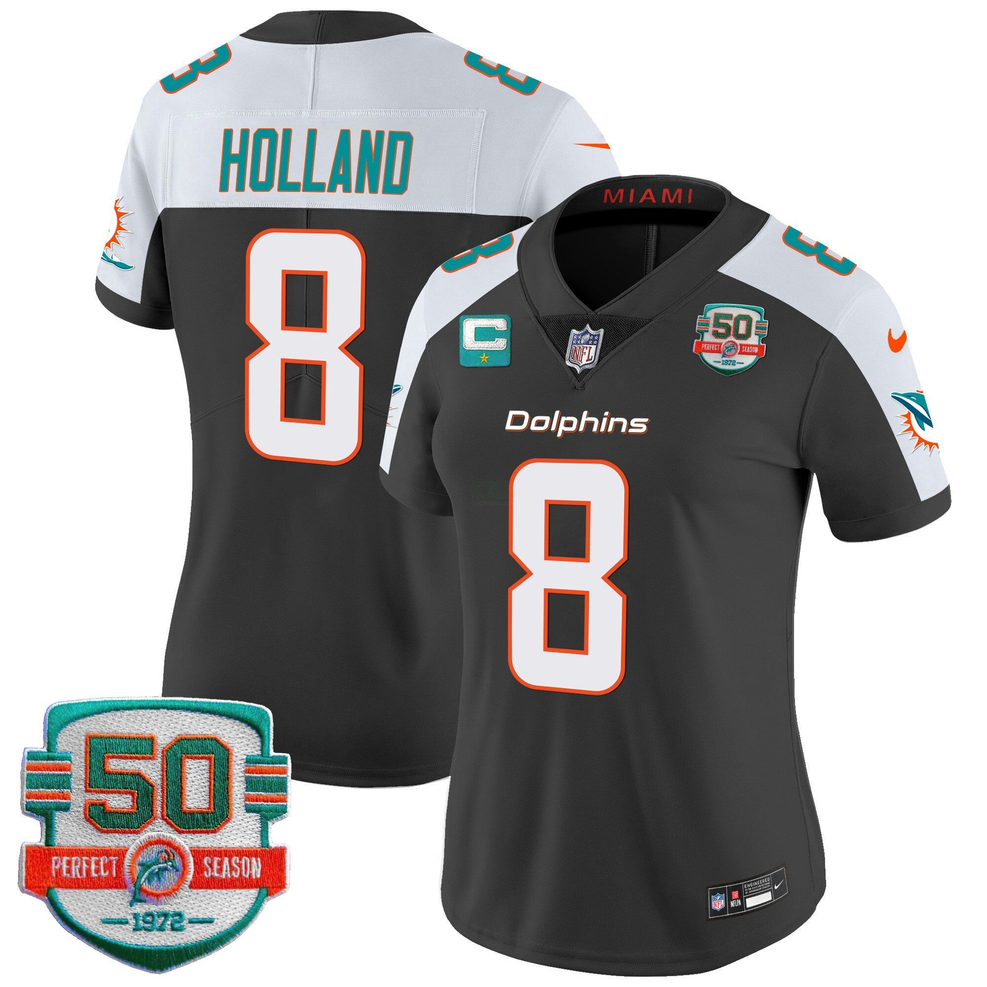 Camisa NFL Women’s 50th 1972 Perfect Season Patch Vapor Jersey
