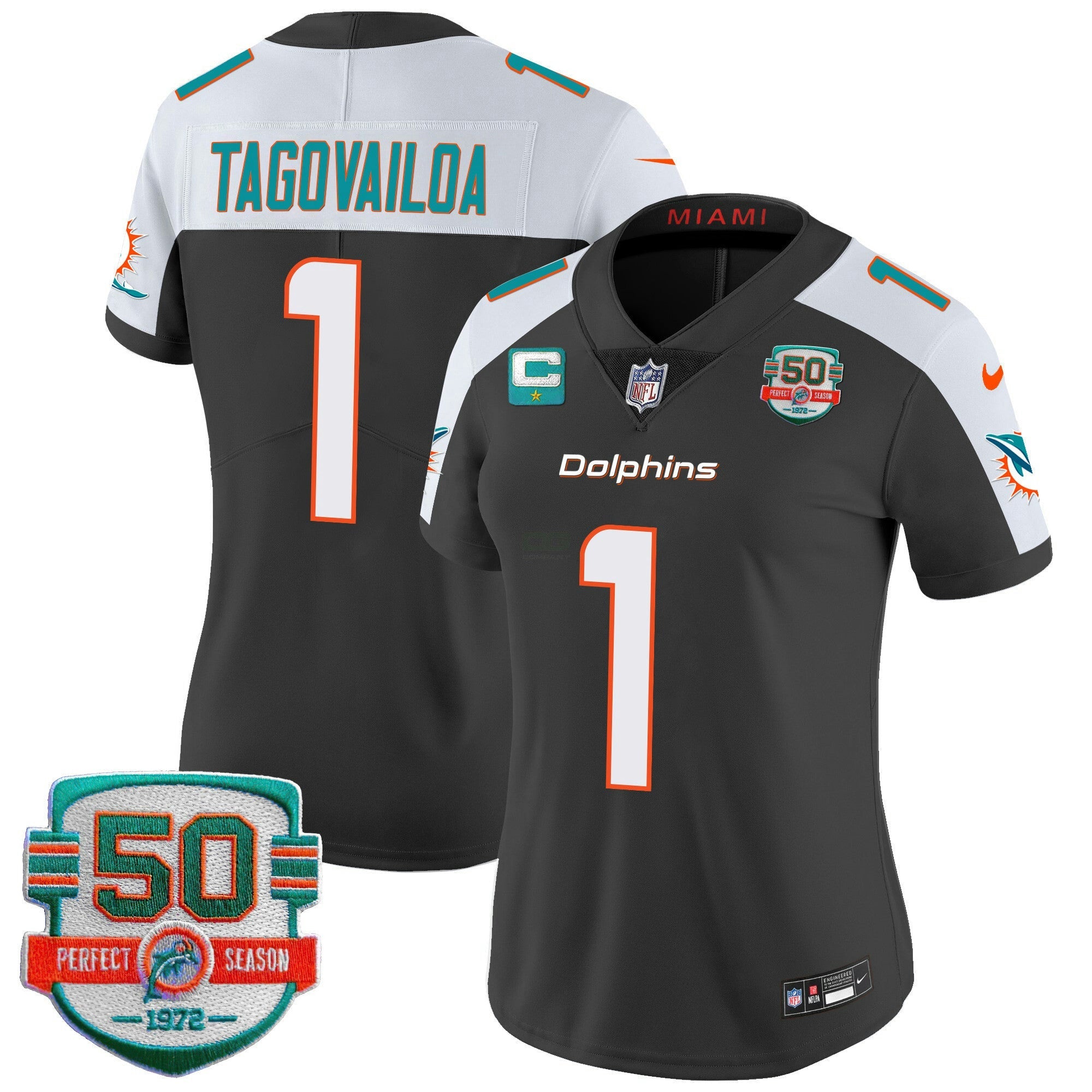 Camisa NFL Women’s 50th 1972 Perfect Season Patch Vapor Jersey