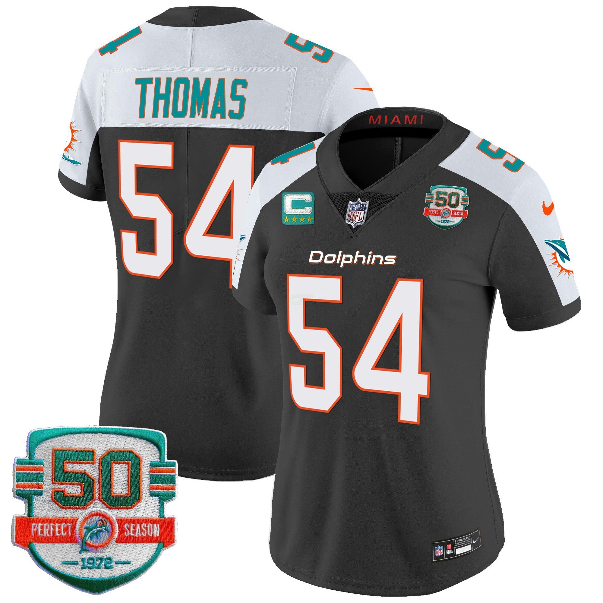 Camisa NFL Women’s 50th 1972 Perfect Season Patch Vapor Jersey