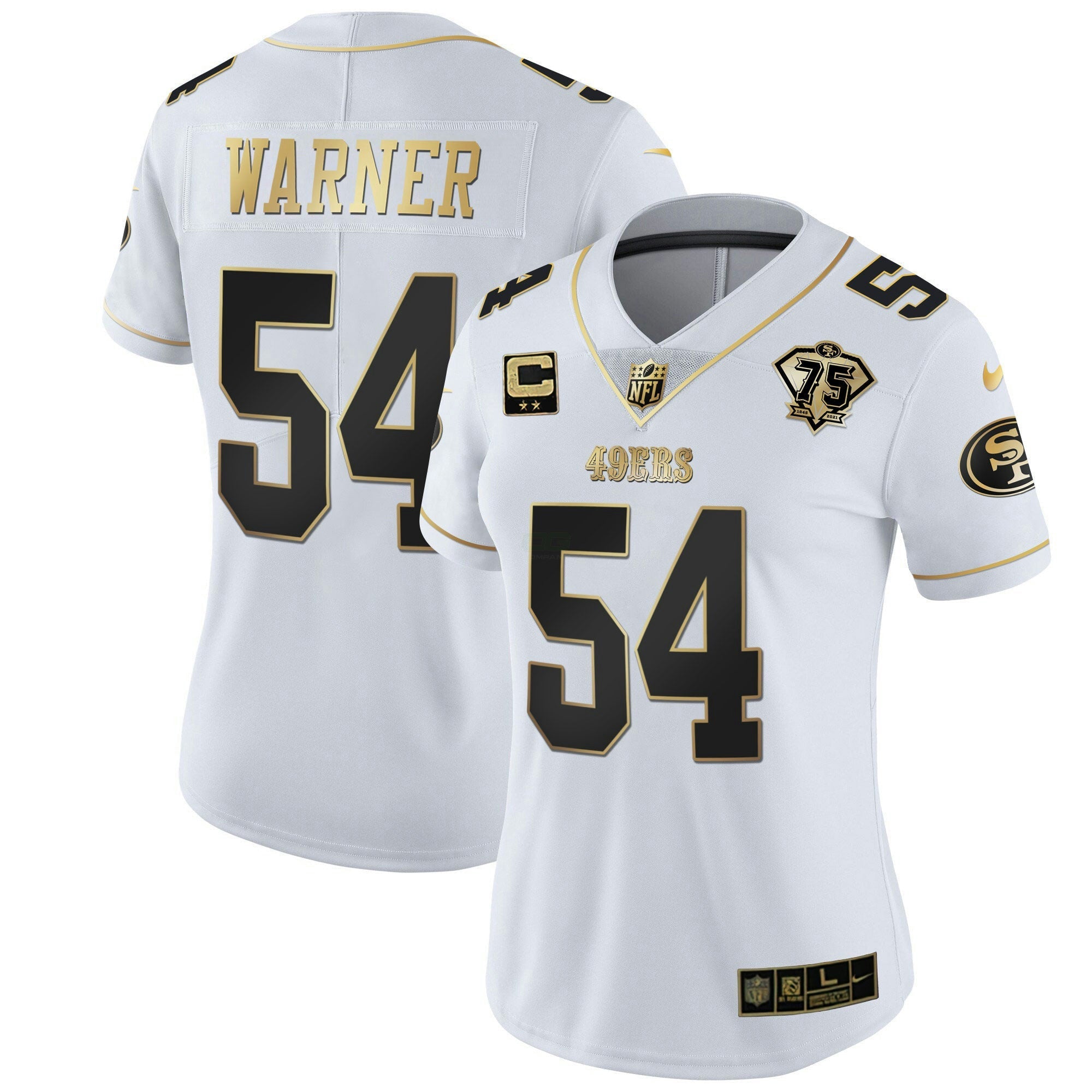 Camisa NFL Women’s 75th Anniversary Patch Branca Dourada & Preta Dourada