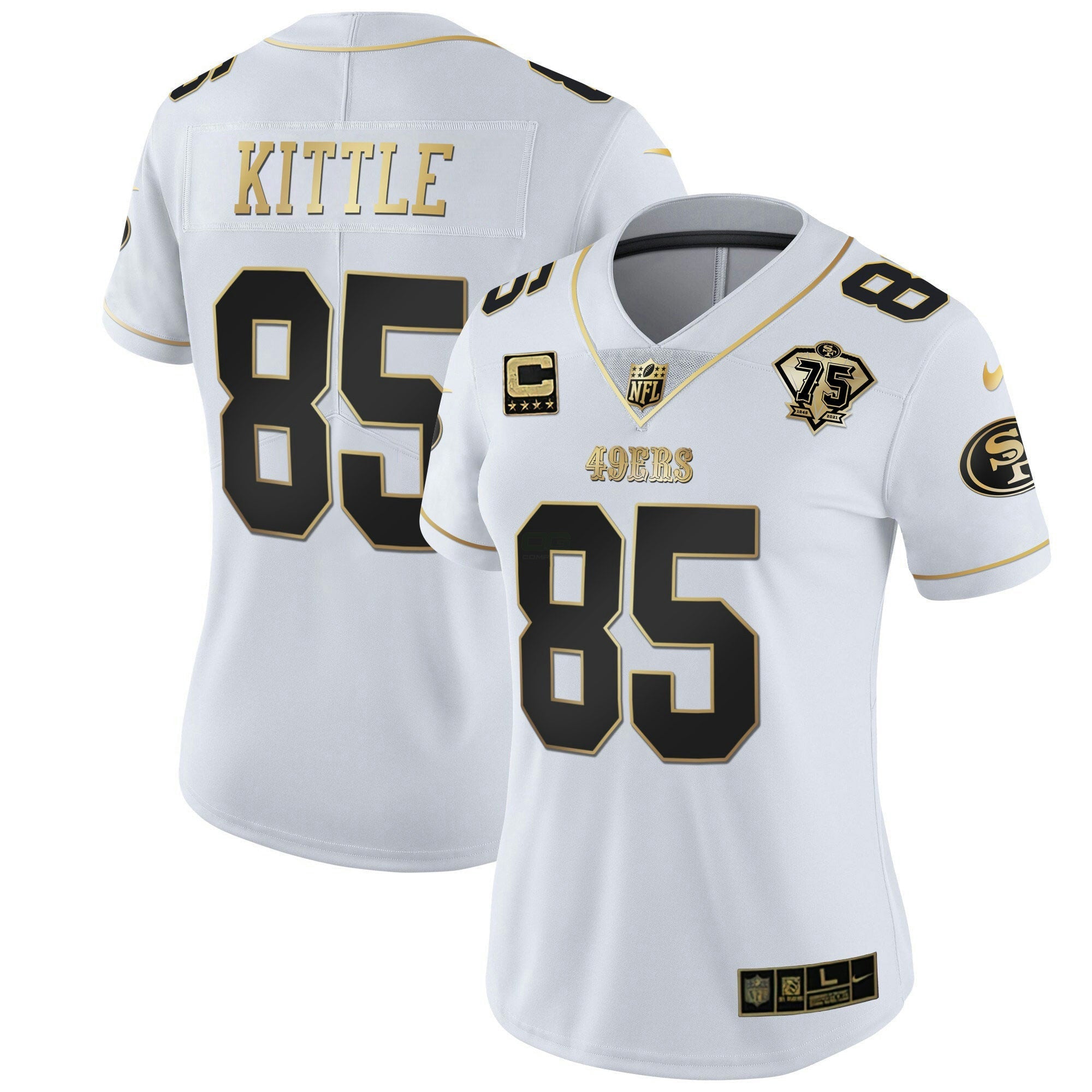 Camisa NFL Women’s 75th Anniversary Patch Branca Dourada & Preta Dourada