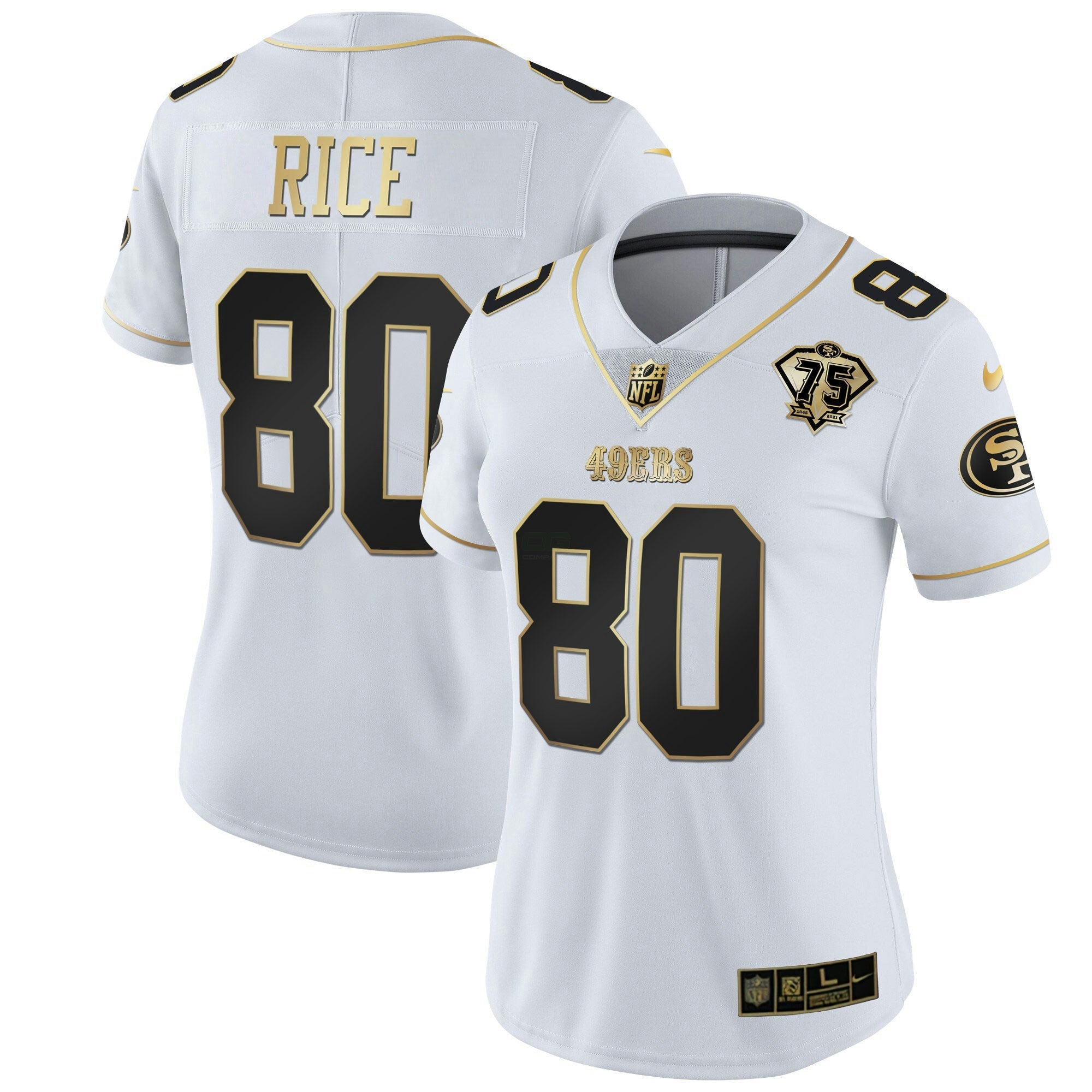 Camisa NFL Women’s 75th Anniversary Patch Branca Dourada & Preta Dourada