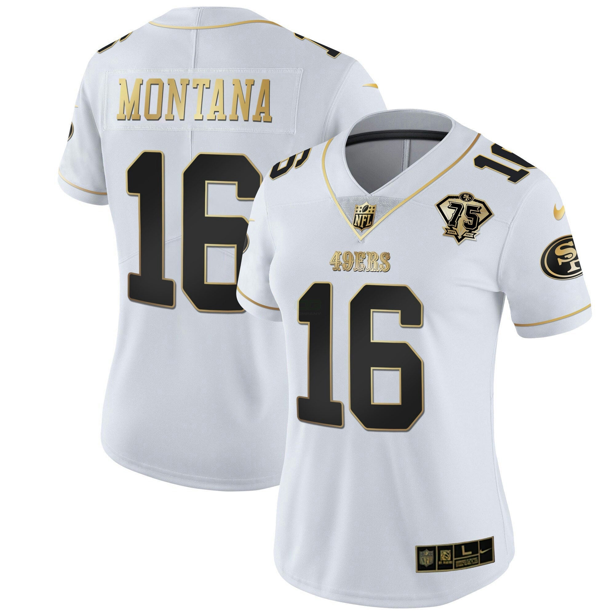 Camisa NFL Women’s 75th Anniversary Patch Branca Dourada & Preta Dourada