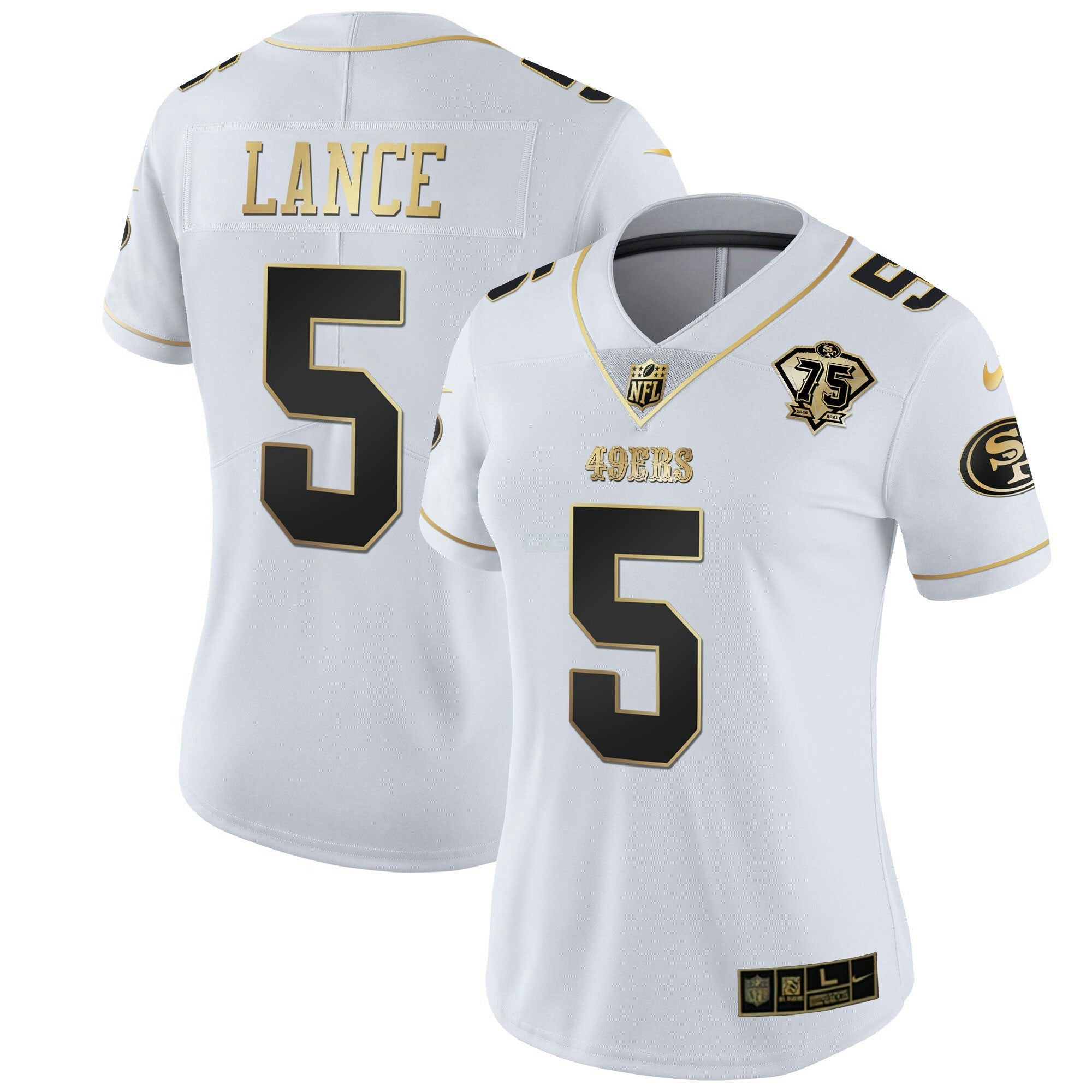 Camisa NFL Women’s 75th Anniversary Patch Branca Dourada & Preta Dourada