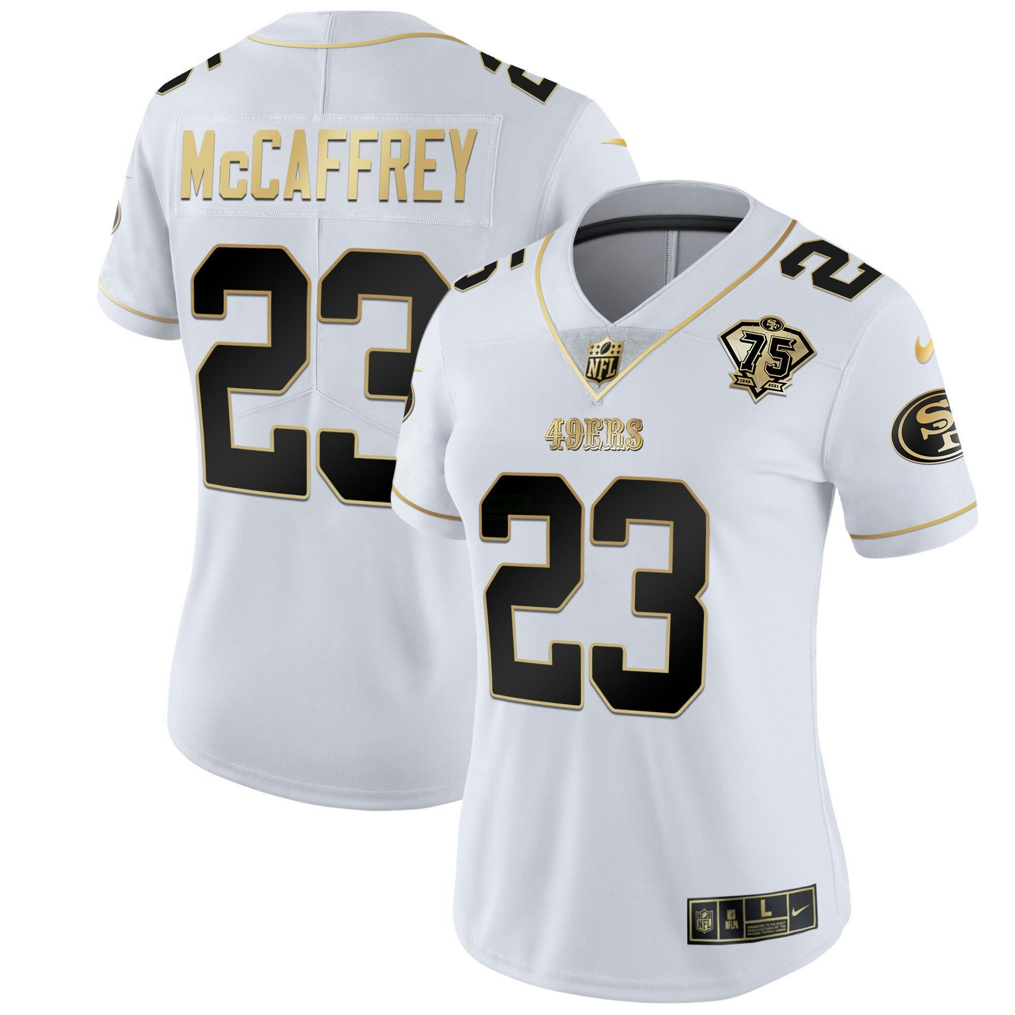 Camisa NFL Women’s 75th Anniversary Patch Branca Dourada & Preta Dourada