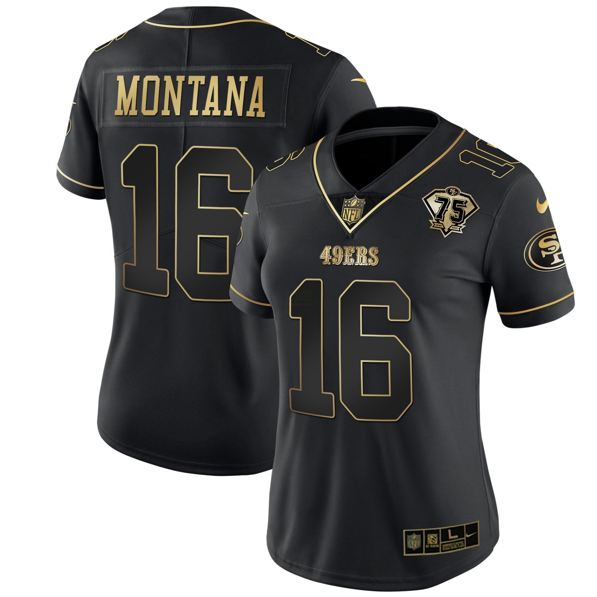 Camisa NFL Women’s 75th Anniversary Patch Branca Dourada & Preta Dourada