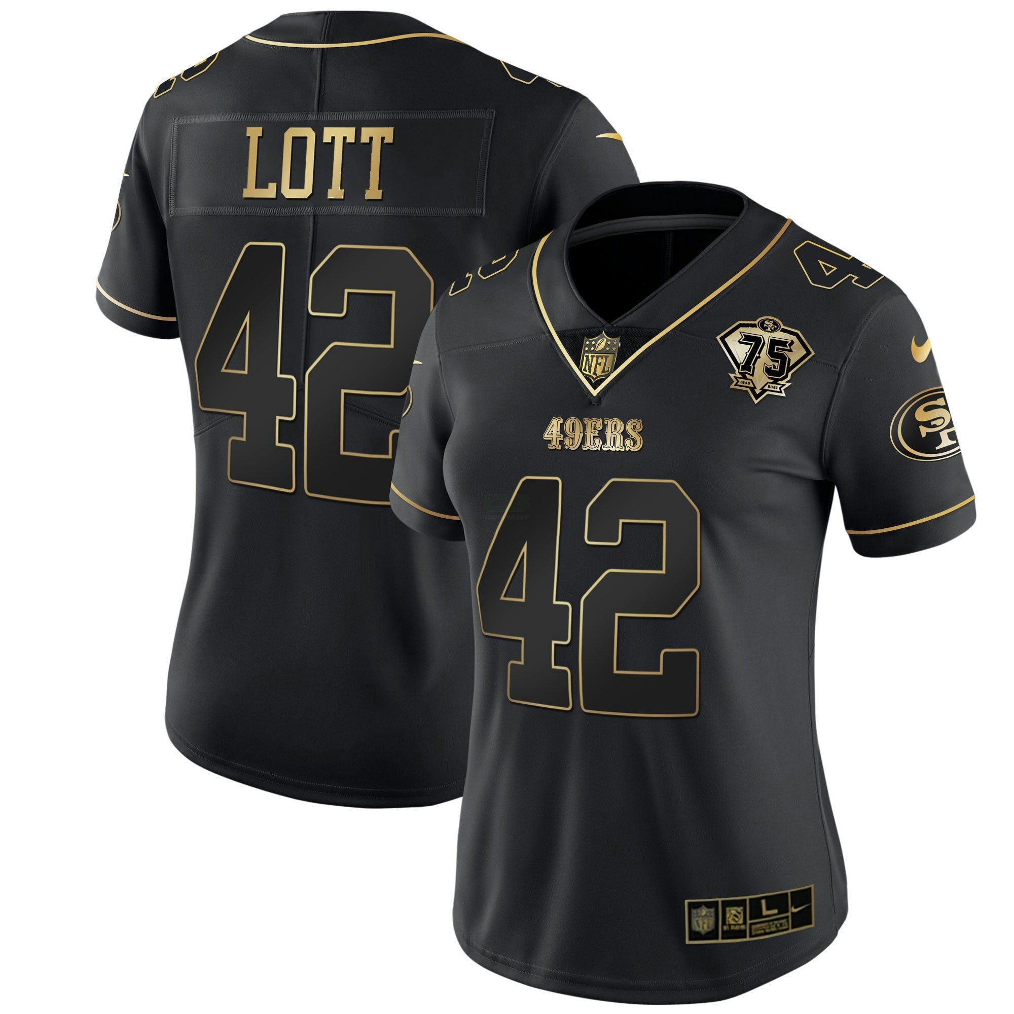 Camisa NFL Women’s 75th Anniversary Patch Branca Dourada & Preta Dourada
