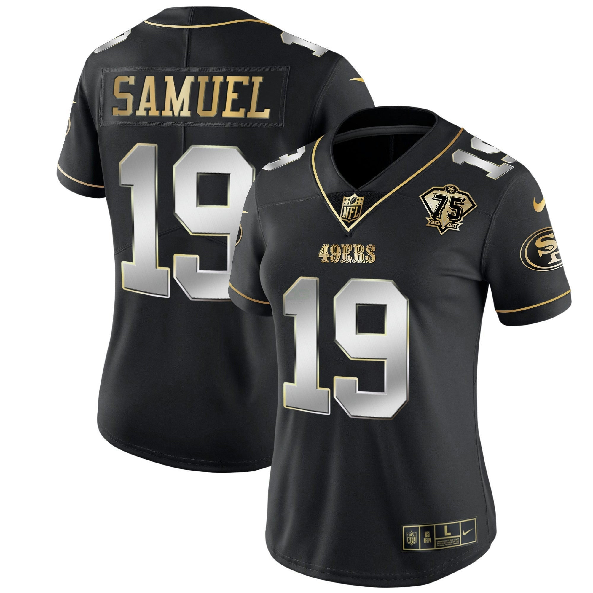 Camisa NFL Women’s 75th Anniversary Patch Branca Dourada & Preta Dourada