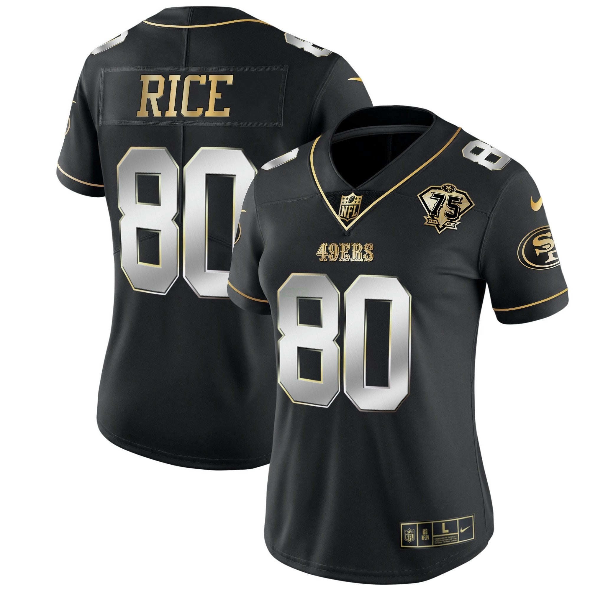 Camisa NFL Women’s 75th Anniversary Patch Branca Dourada & Preta Dourada