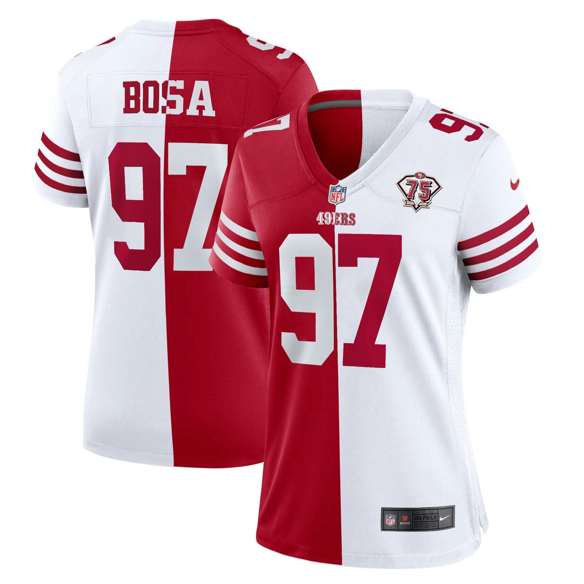 Camisa NFL Women’s 75th Anniversary Patch Branca Dourada & Preta Dourada