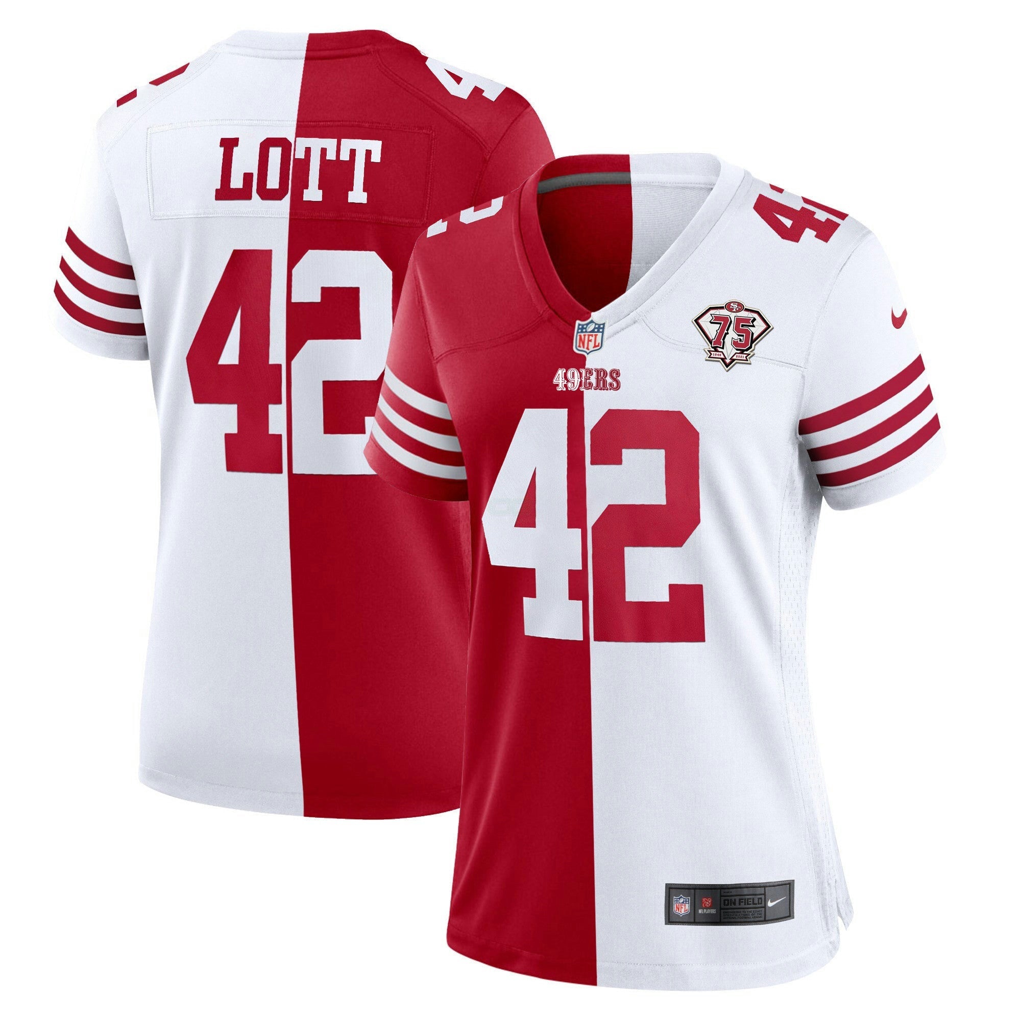 Camisa NFL Women’s 75th Anniversary Patch Branca Dourada & Preta Dourada