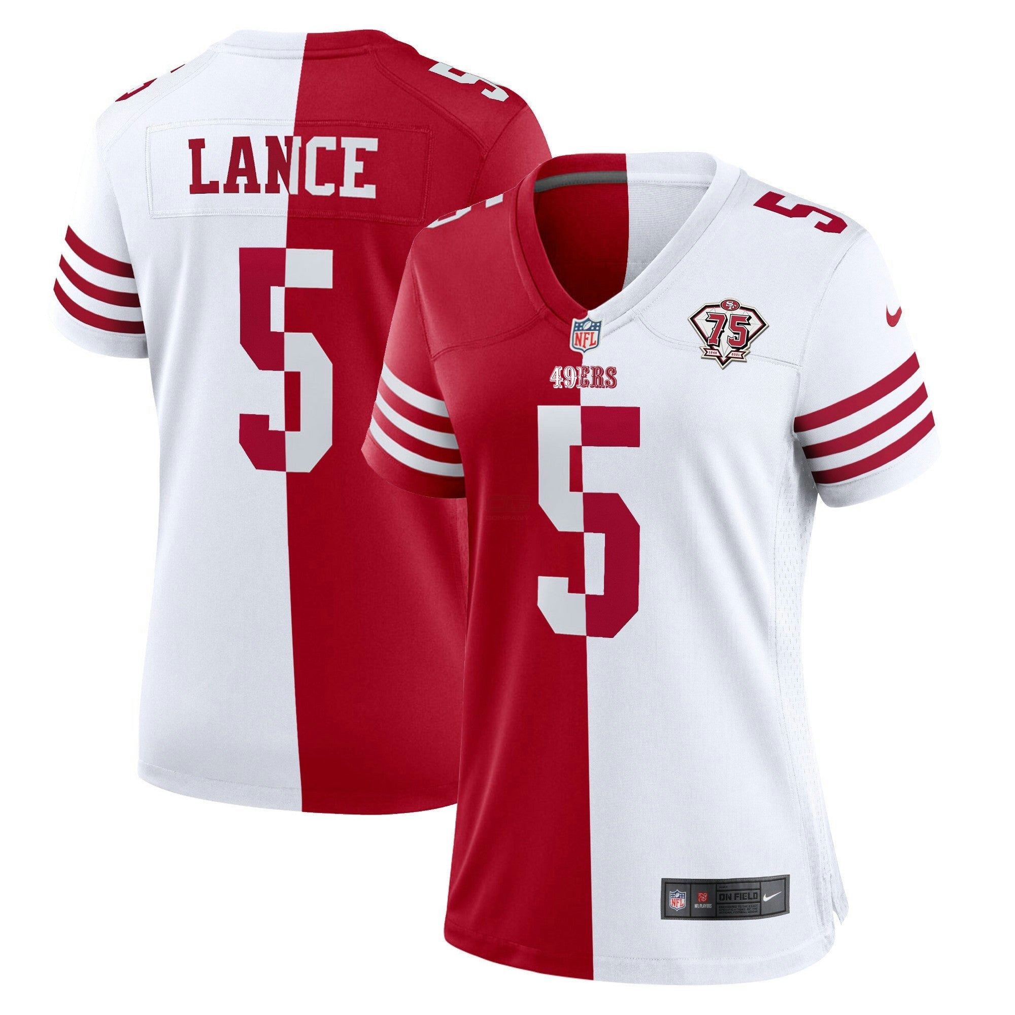 Camisa NFL Women’s 75th Anniversary Patch Branca Dourada & Preta Dourada