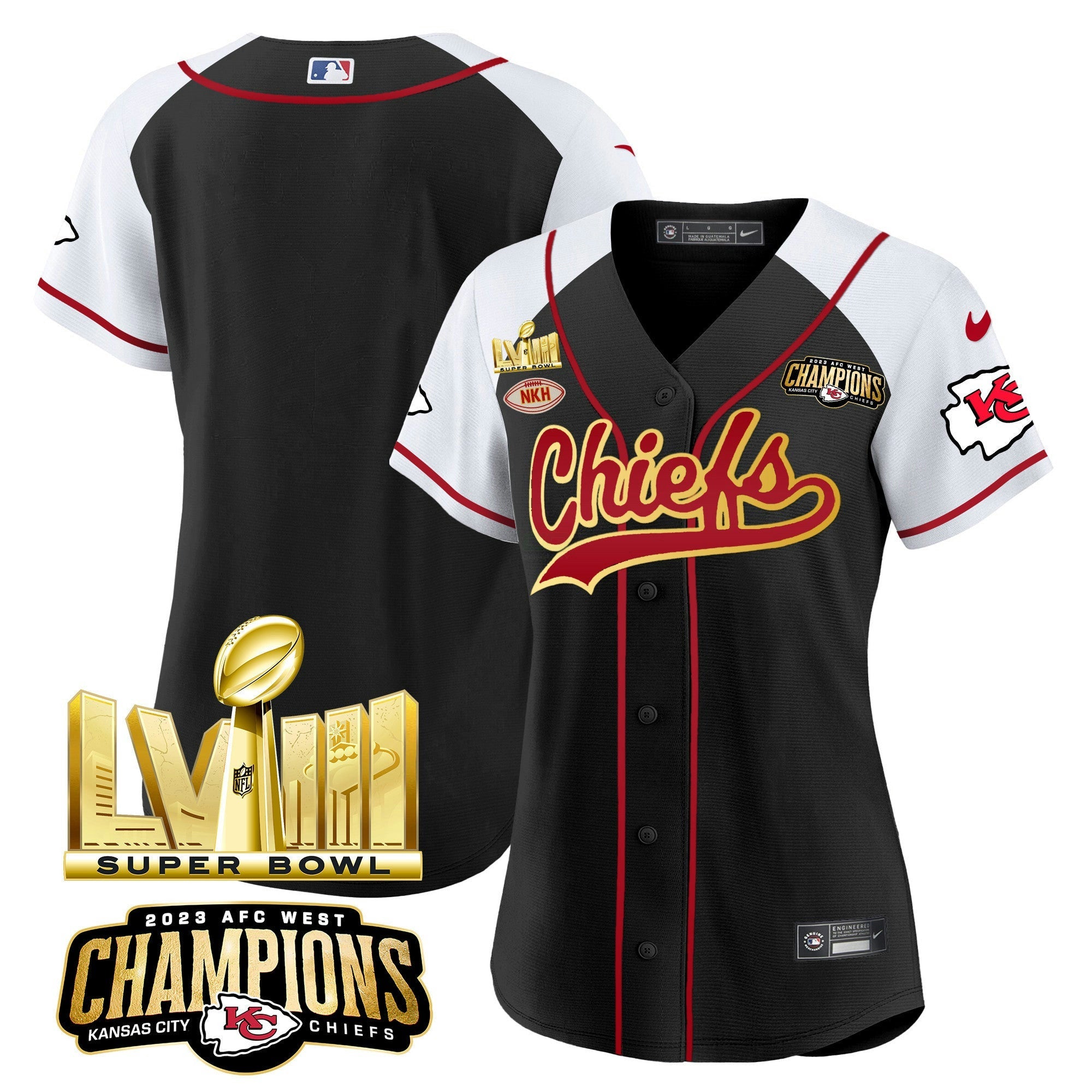 Camisa NFL Women’s AFC West Champions & Super Bowl LVIII Dourada Patch Jersey