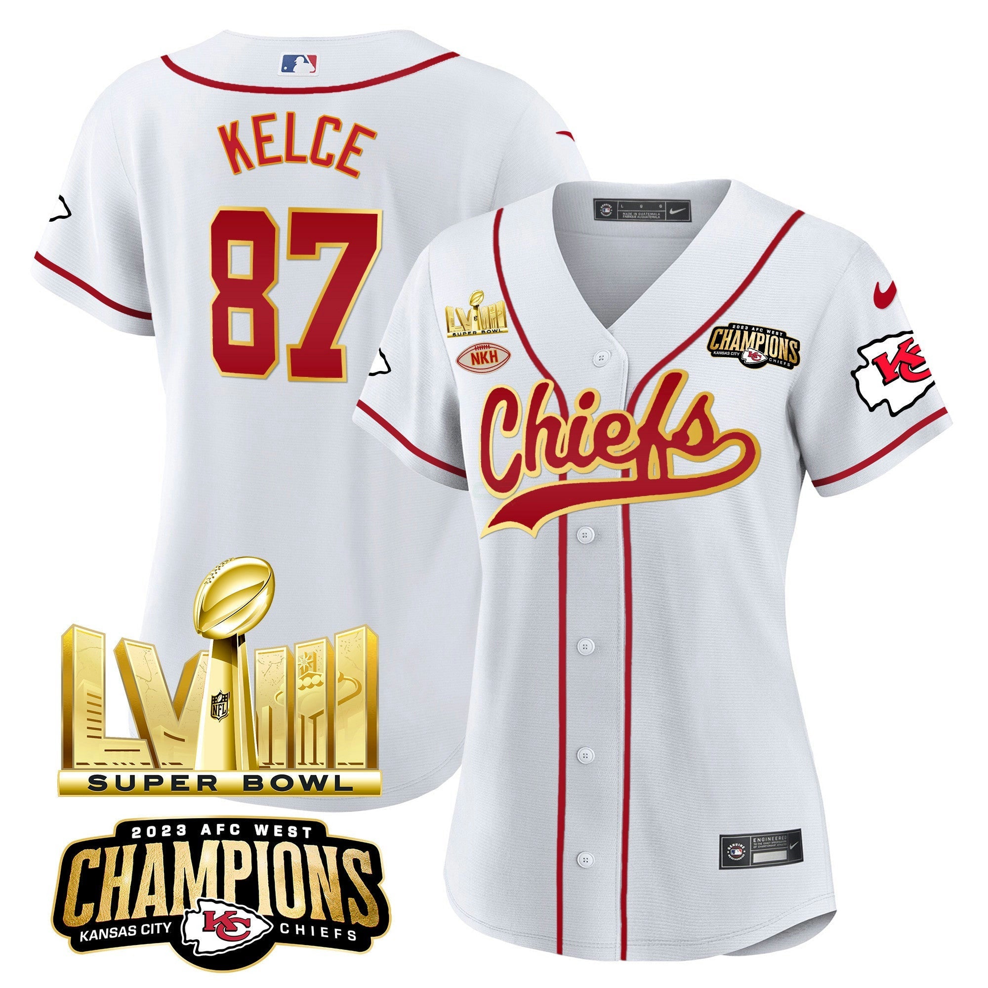 Camisa NFL Women’s AFC West Champions & Super Bowl LVIII Dourada Patch Jersey