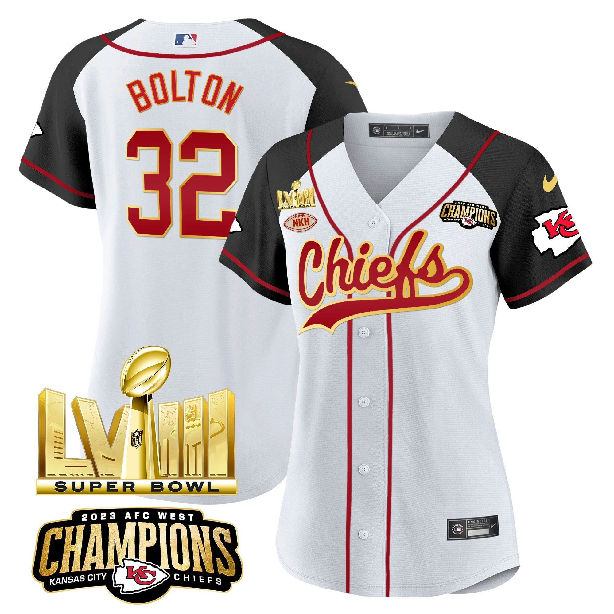Camisa NFL Women’s AFC West Champions & Super Bowl LVIII Dourada Patch Jersey