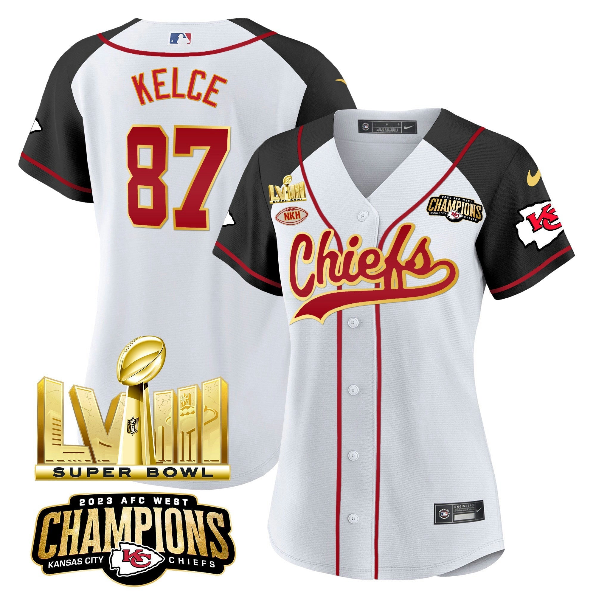 Camisa NFL Women’s AFC West Champions & Super Bowl LVIII Dourada Patch Jersey