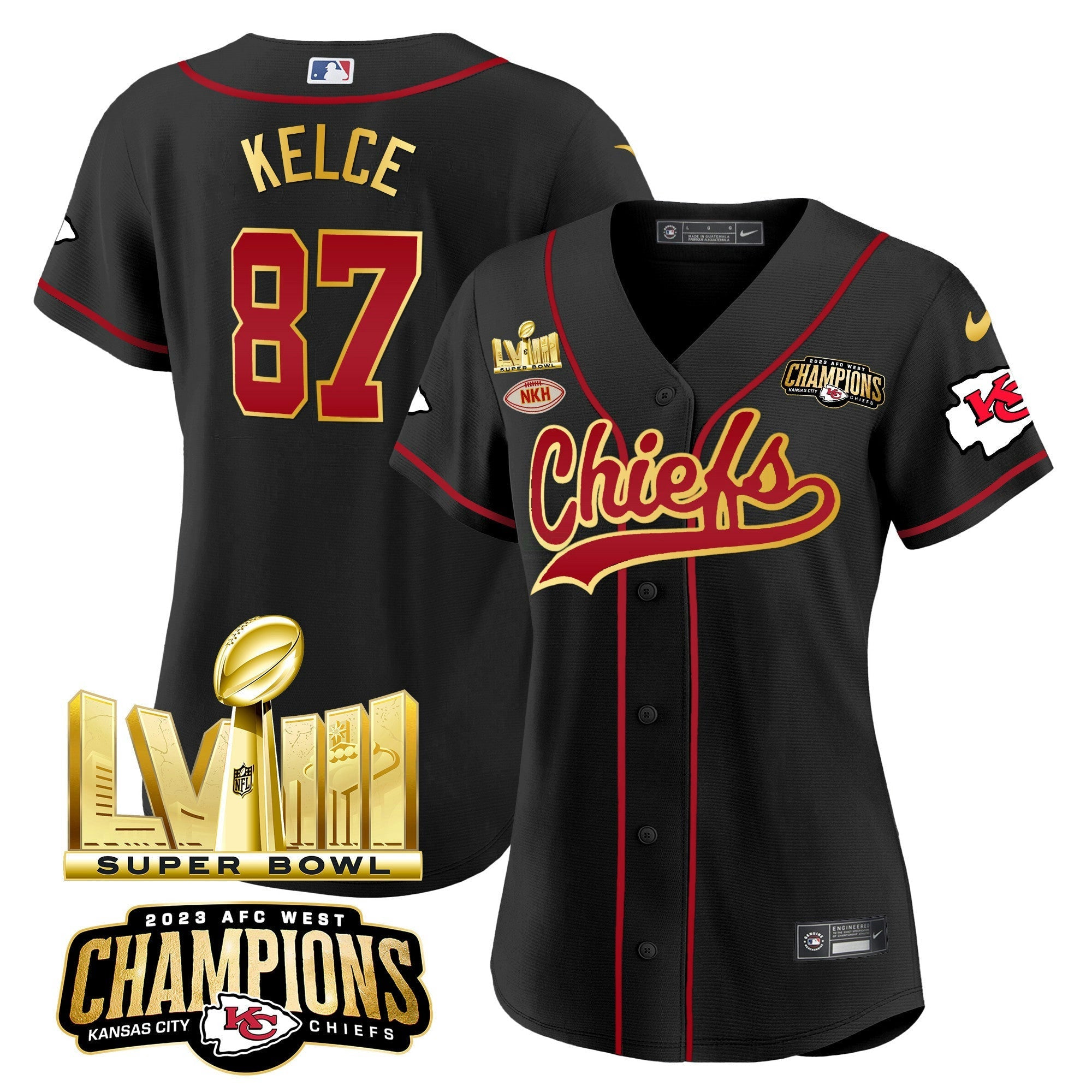 Camisa NFL Women’s AFC West Champions & Super Bowl LVIII Dourada Patch Jersey