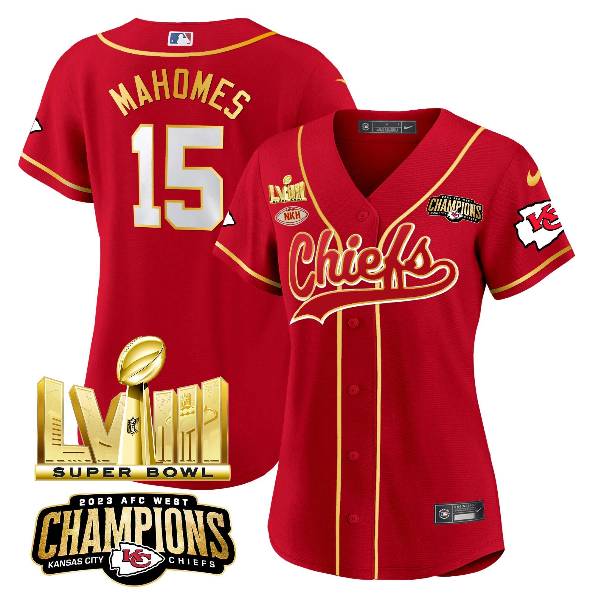 Camisa NFL Women’s AFC West Champions & Super Bowl LVIII Dourada Patch Jersey