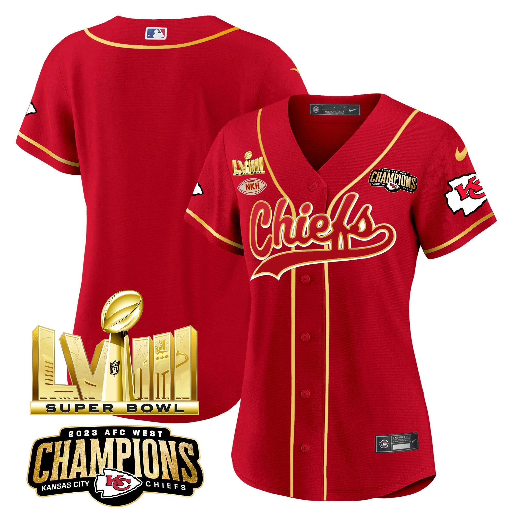 Camisa NFL Women’s AFC West Champions & Super Bowl LVIII Dourada Patch Jersey