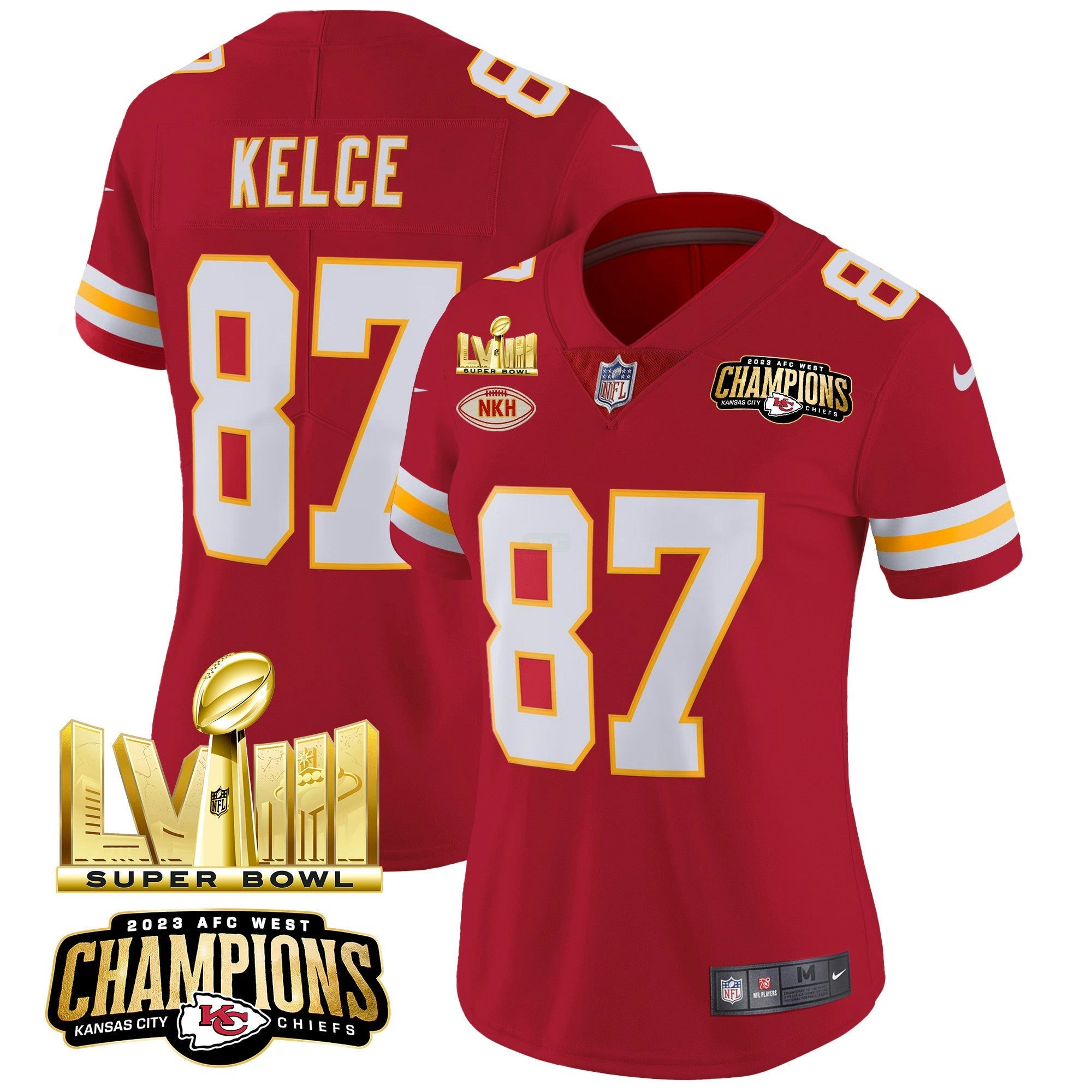 Camisa NFL Women’s AFC West Champions & Super Bowl LVIII Dourada Patch Vapor Jersey