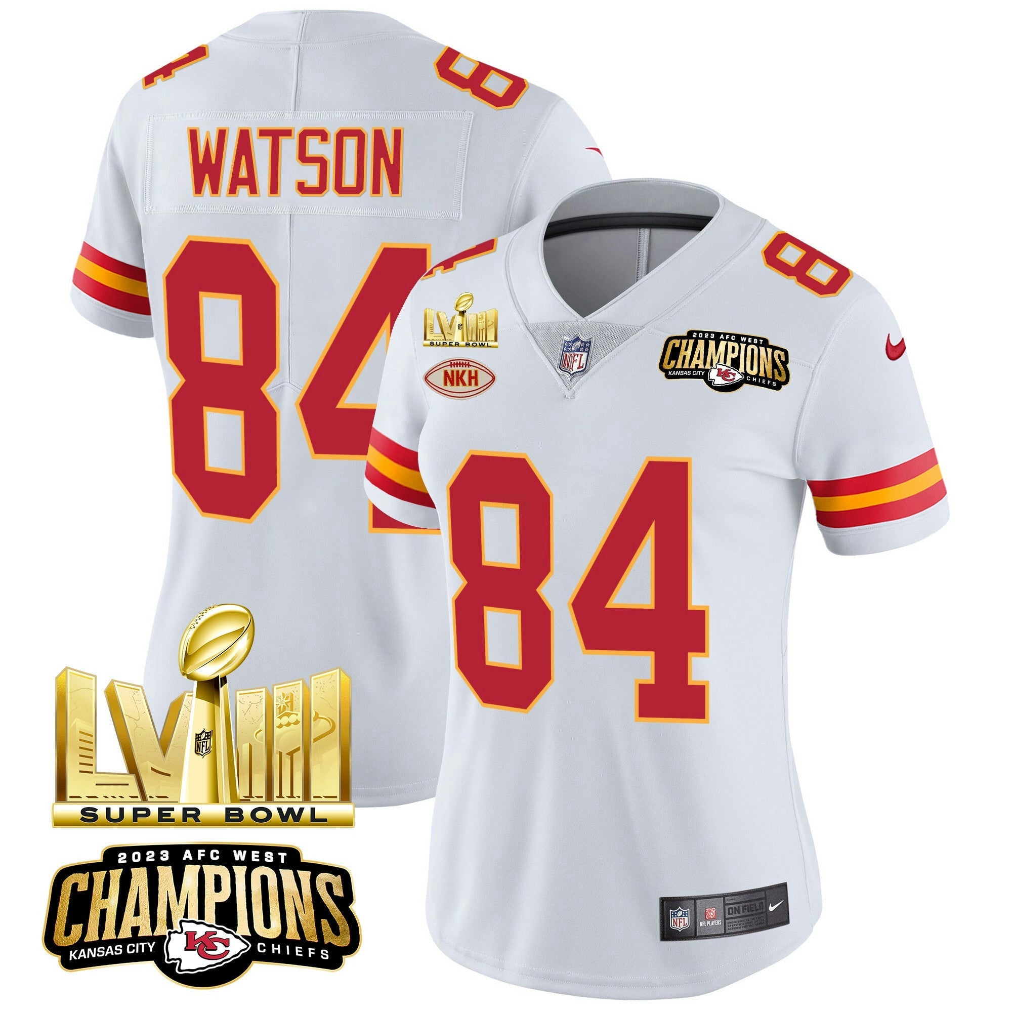 Camisa NFL Women’s AFC West Champions & Super Bowl LVIII Dourada Patch Vapor Jersey