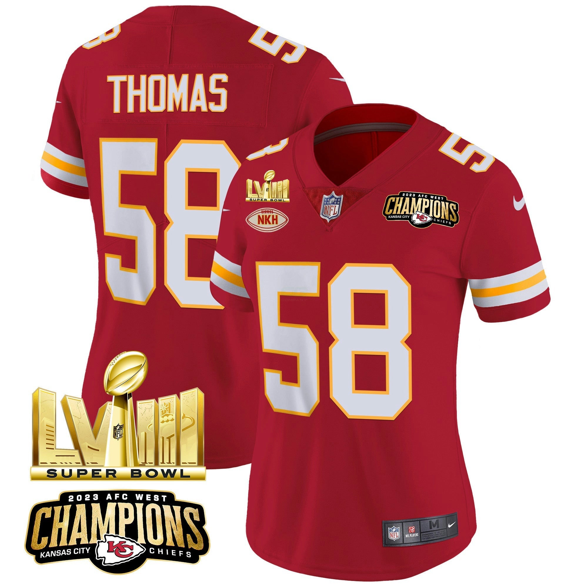 Camisa NFL Women’s AFC West Champions & Super Bowl LVIII Dourada Patch Vapor Jersey