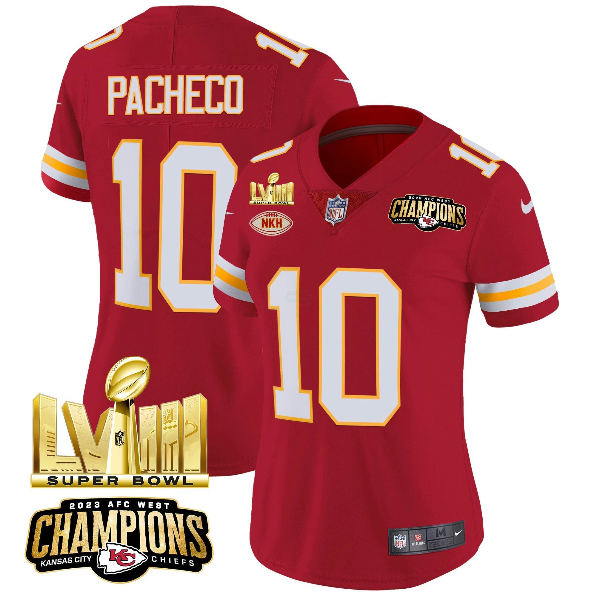 Camisa NFL Women’s AFC West Champions & Super Bowl LVIII Dourada Patch Vapor Jersey