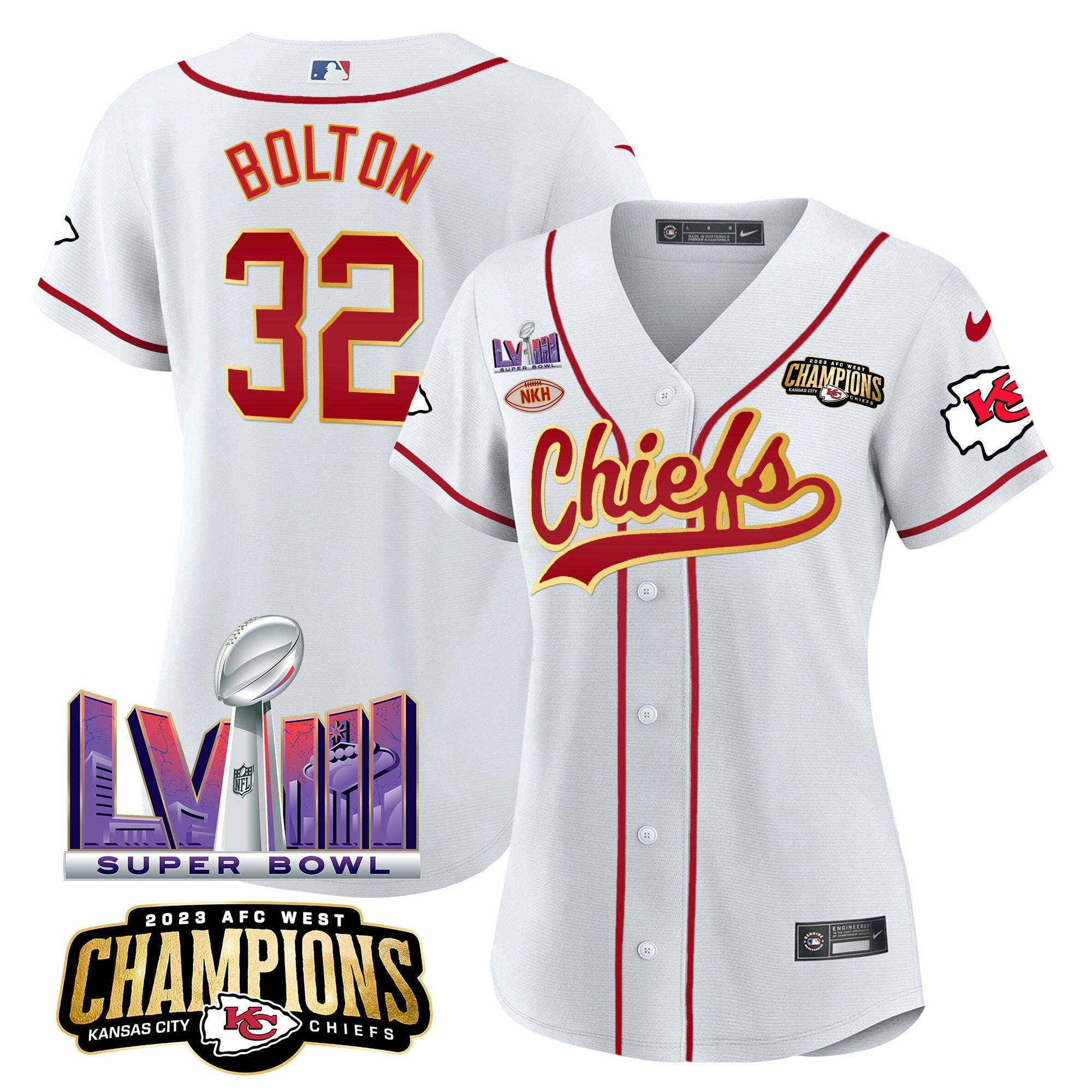 Camisa NFL Women’s AFC West Champions & Super Bowl LVIII Patch Jersey