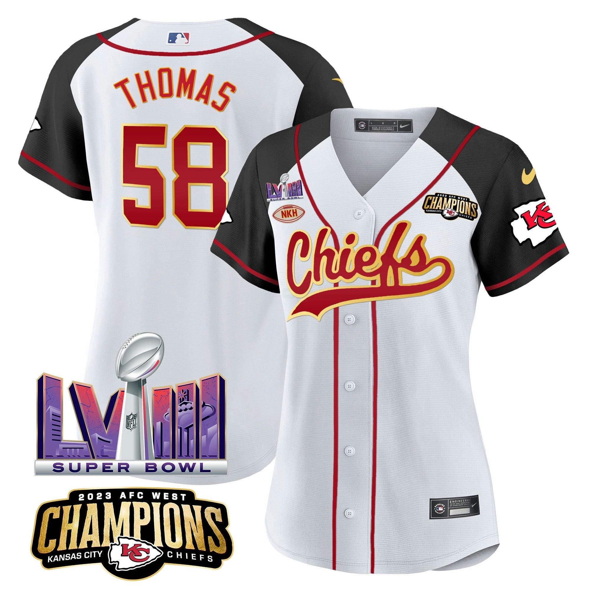 Camisa NFL Women’s AFC West Champions & Super Bowl LVIII Patch Jersey