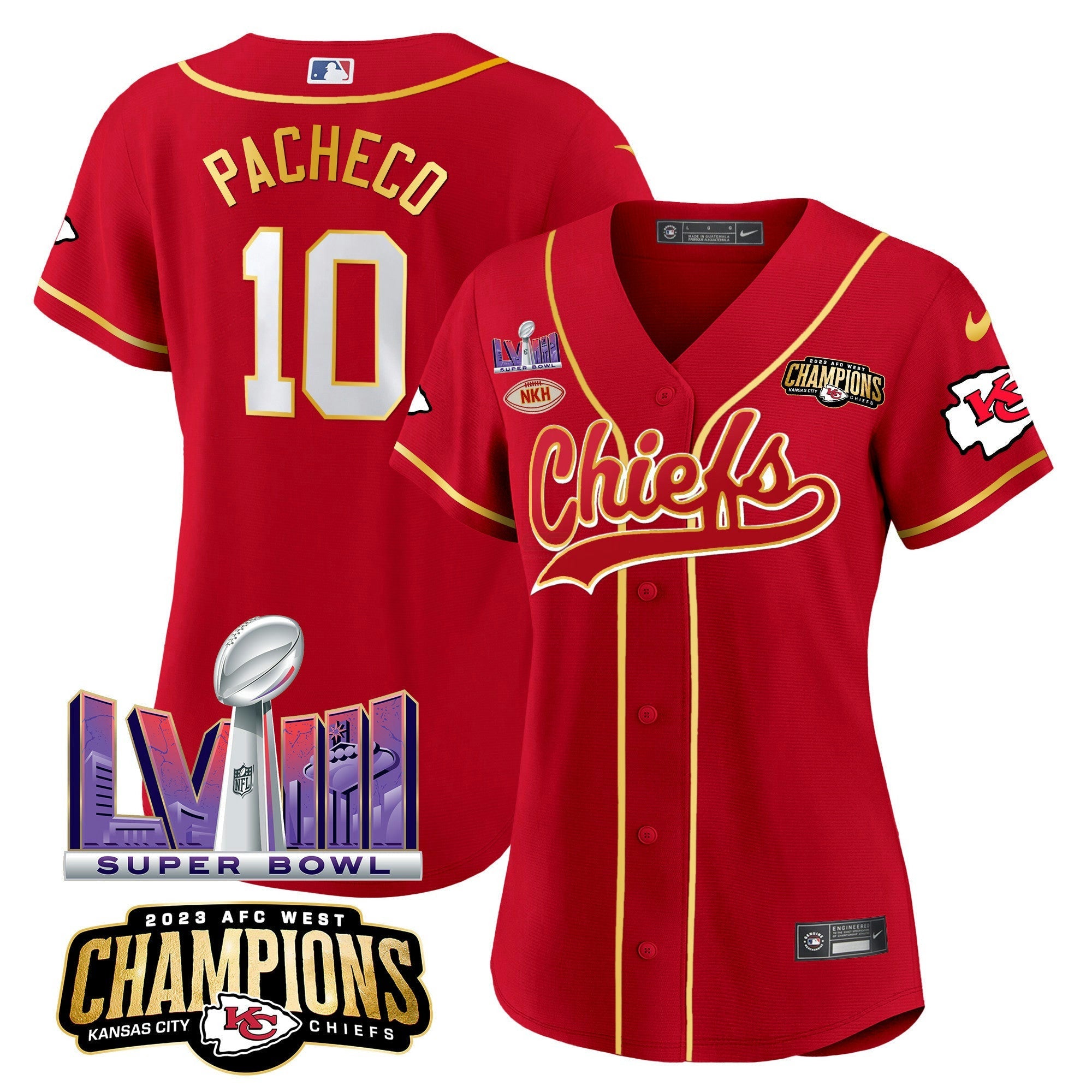 Camisa NFL Women’s AFC West Champions & Super Bowl LVIII Patch Jersey