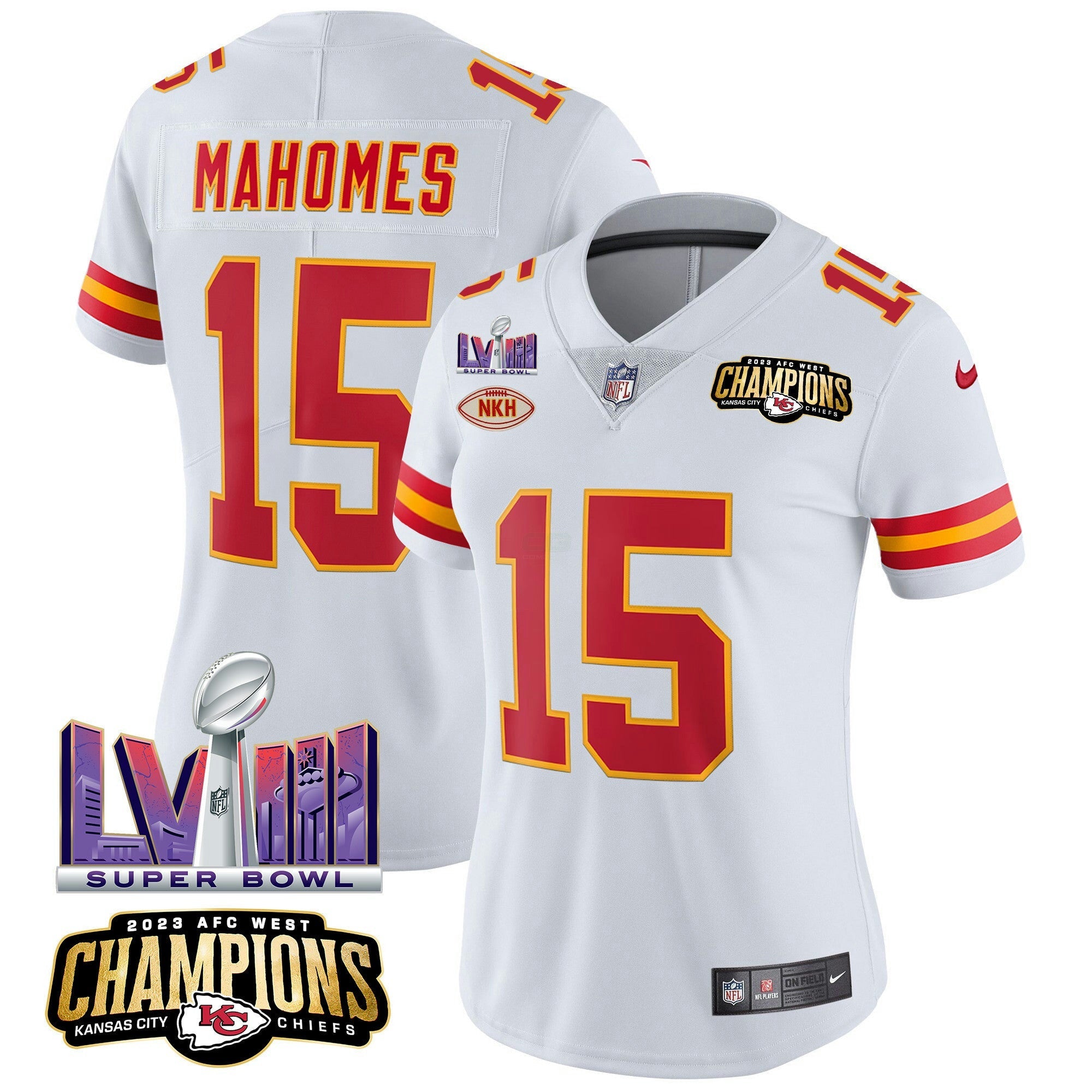 Camisa NFL Women’s AFC West Champions & Super Bowl LVIII Patch Vapor Jersey