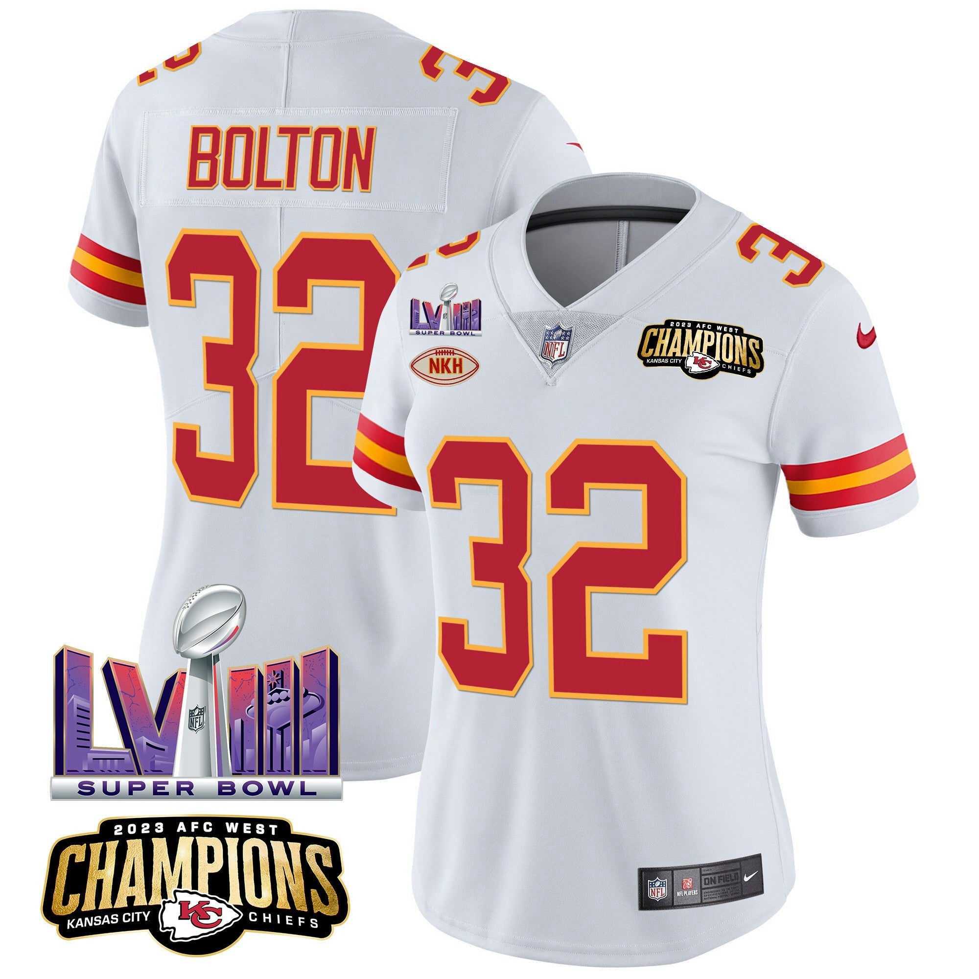 Camisa NFL Women’s AFC West Champions & Super Bowl LVIII Patch Vapor Jersey