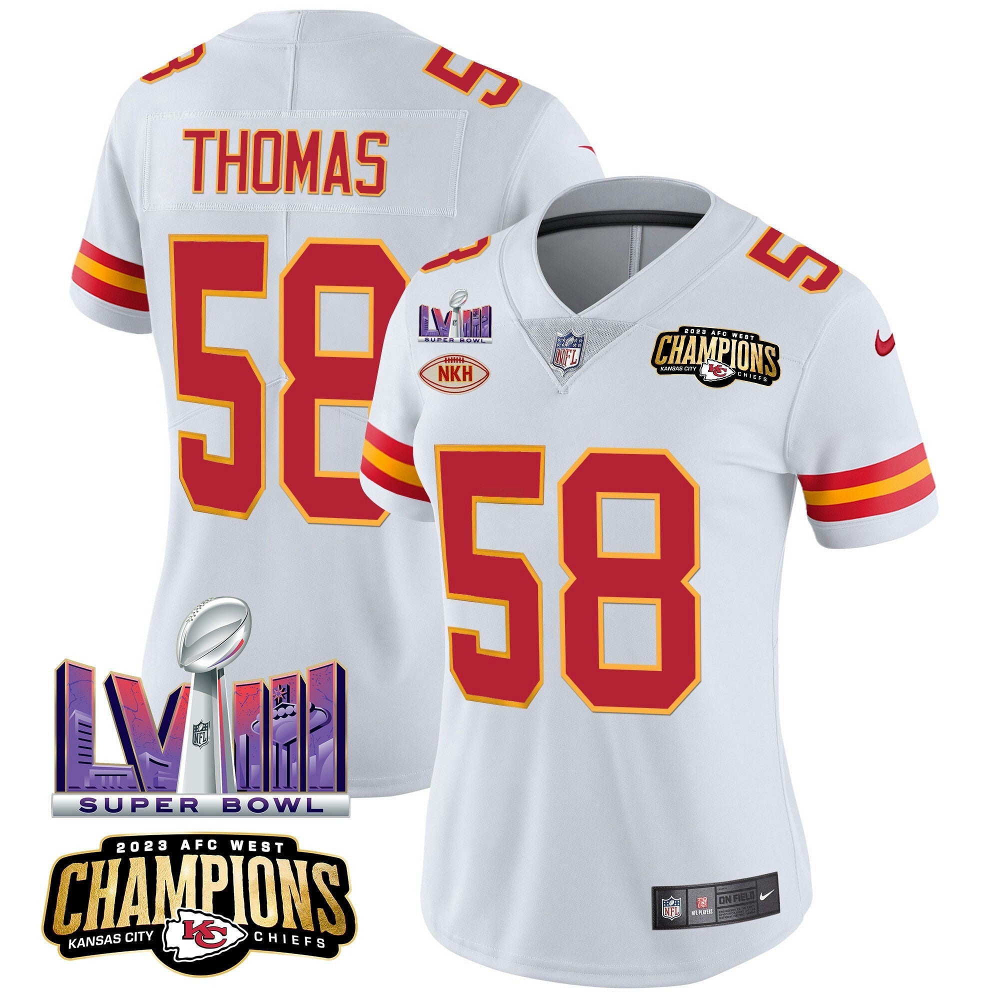 Camisa NFL Women’s AFC West Champions & Super Bowl LVIII Patch Vapor Jersey