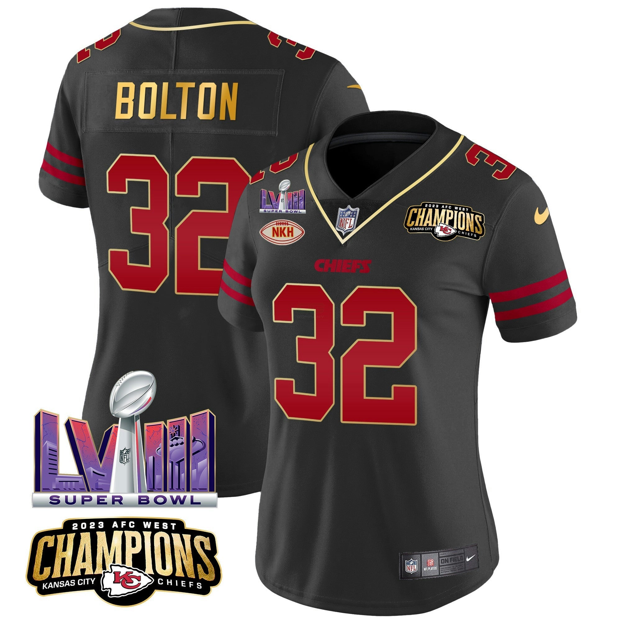 Camisa NFL Women’s AFC West Champions & Super Bowl LVIII Patch Vapor Jersey