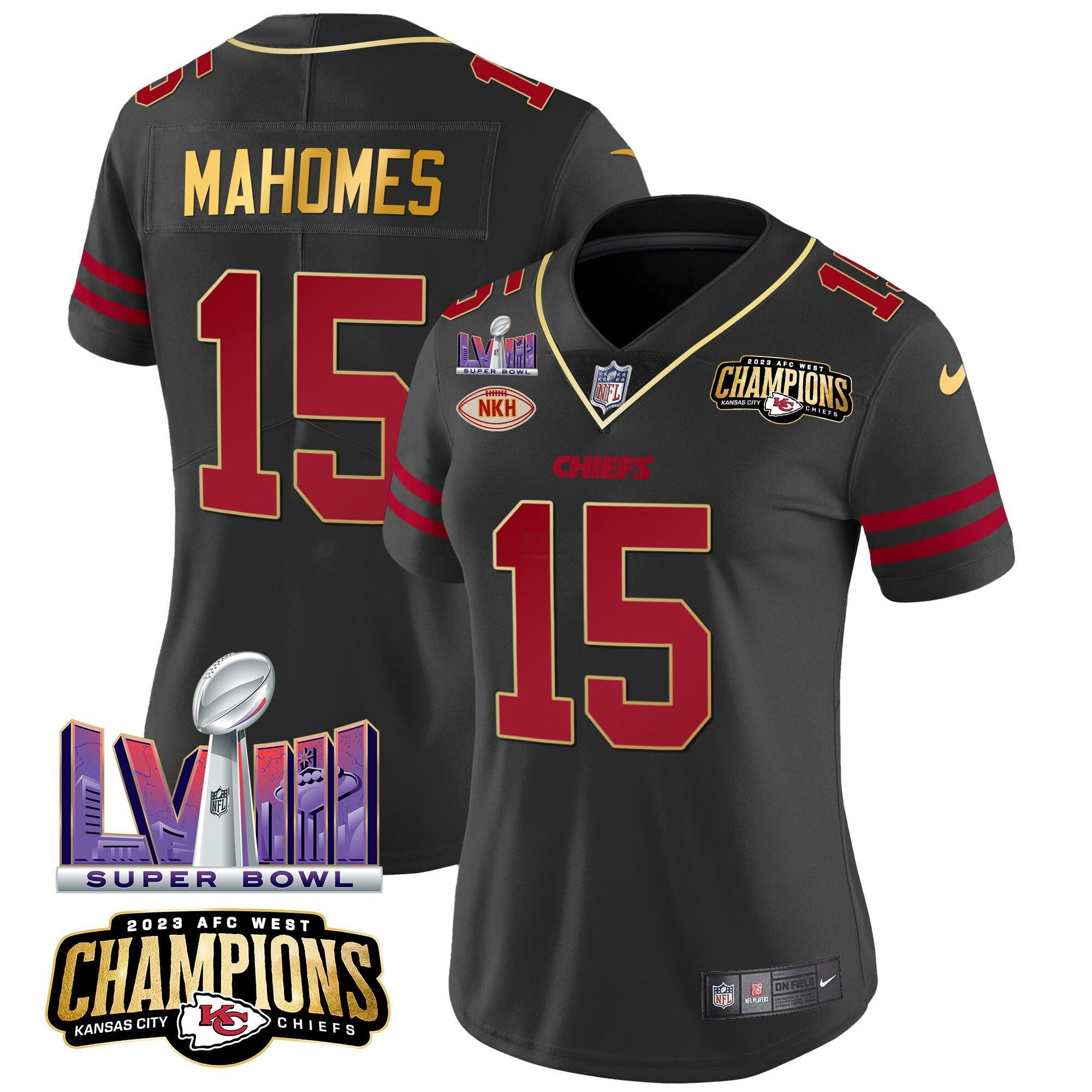 Camisa NFL Women’s AFC West Champions & Super Bowl LVIII Patch Vapor Jersey