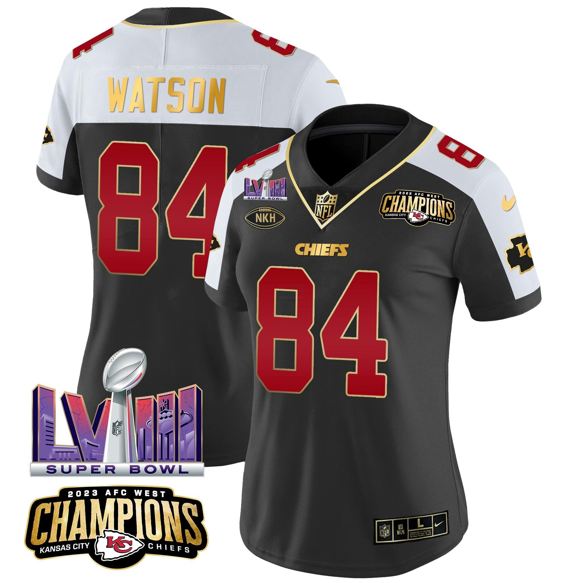 Camisa NFL Women’s AFC West Champions & Super Bowl LVIII Patch Vapor Jersey