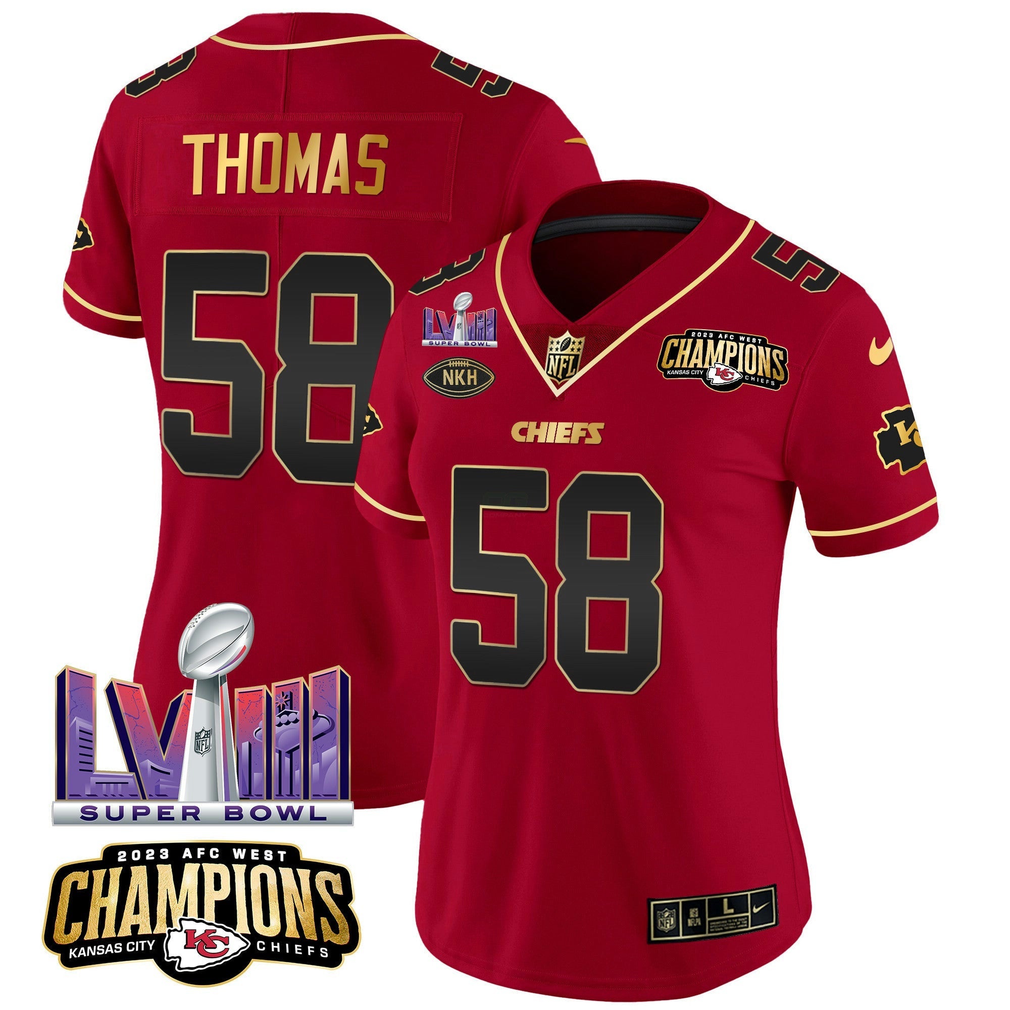 Camisa NFL Women’s AFC West Champions & Super Bowl LVIII Patch Vapor Jersey