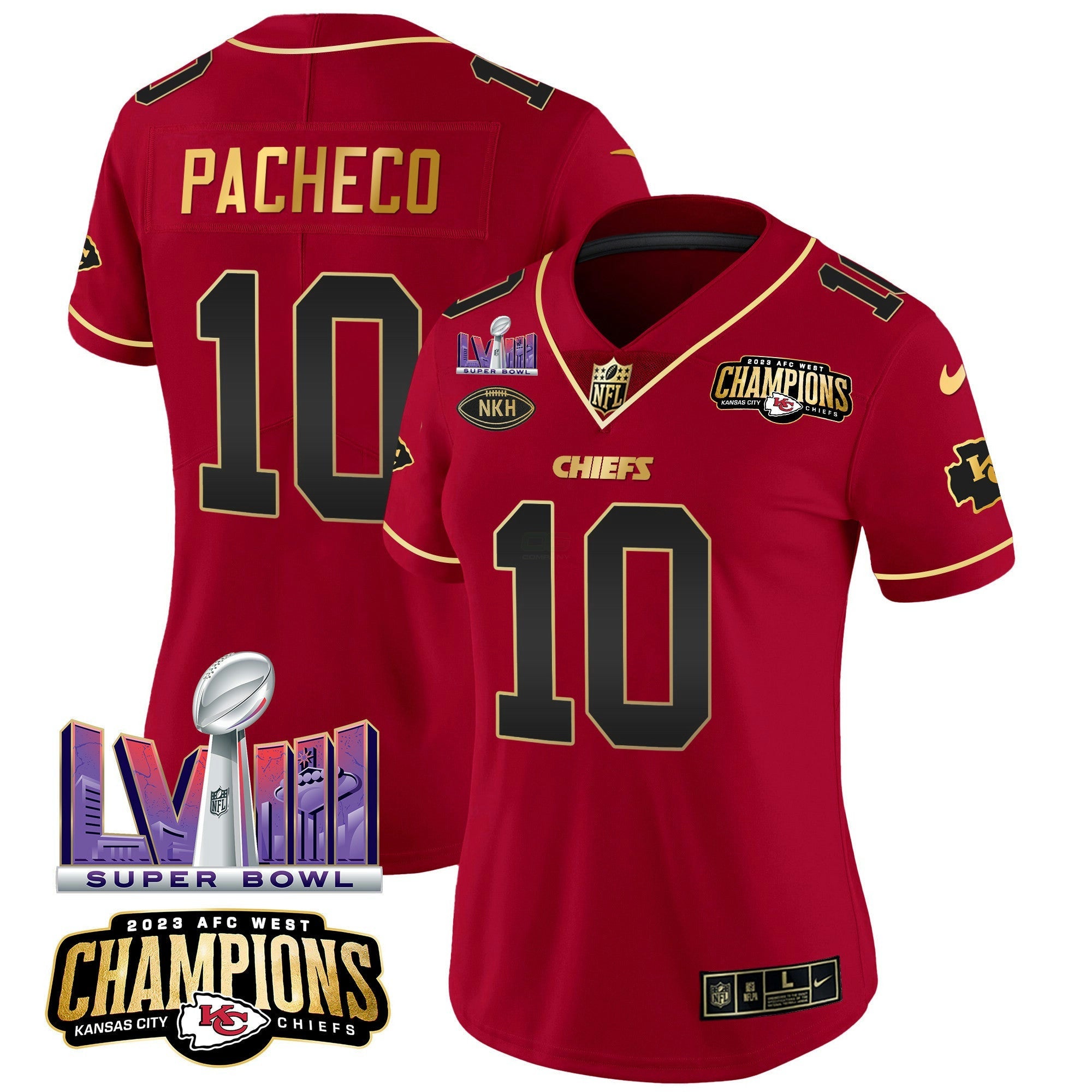 Camisa NFL Women’s AFC West Champions & Super Bowl LVIII Patch Vapor Jersey