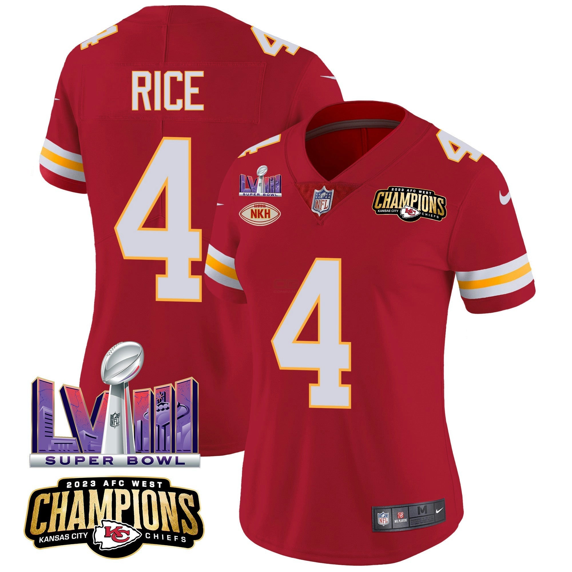 Camisa NFL Women’s AFC West Champions & Super Bowl LVIII Patch Vapor Jersey