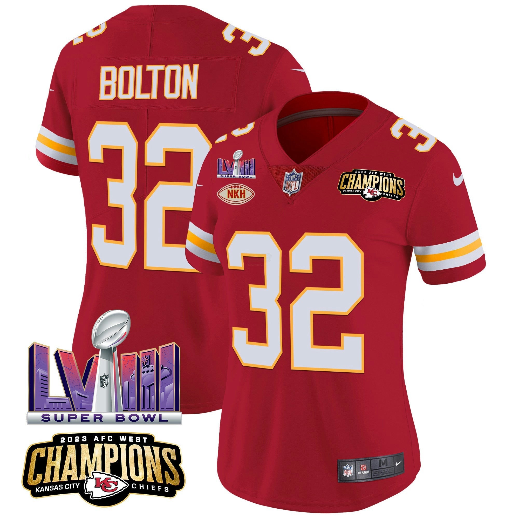 Camisa NFL Women’s AFC West Champions & Super Bowl LVIII Patch Vapor Jersey