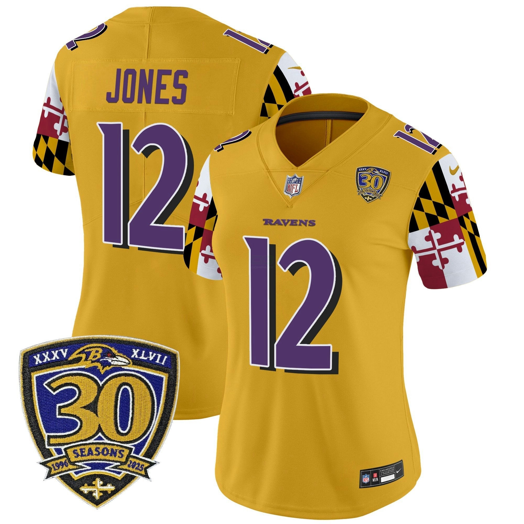 Camisa NFL Women’s Baltimore ‘Maryland Flag Edition’ Vapor Limited Jersey – 30th Anniversary Patch